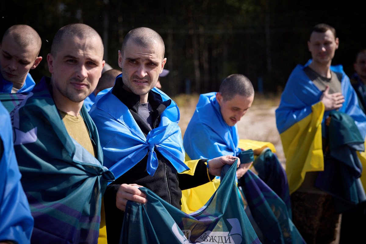 Ukrainian prisoners of war (POWs) are seen after a swap, amid Russia's attack on Ukraine, at an unknown location in Ukraine, in this handout picture released on September 14, 2024. Ukrainian Presidential Press Service