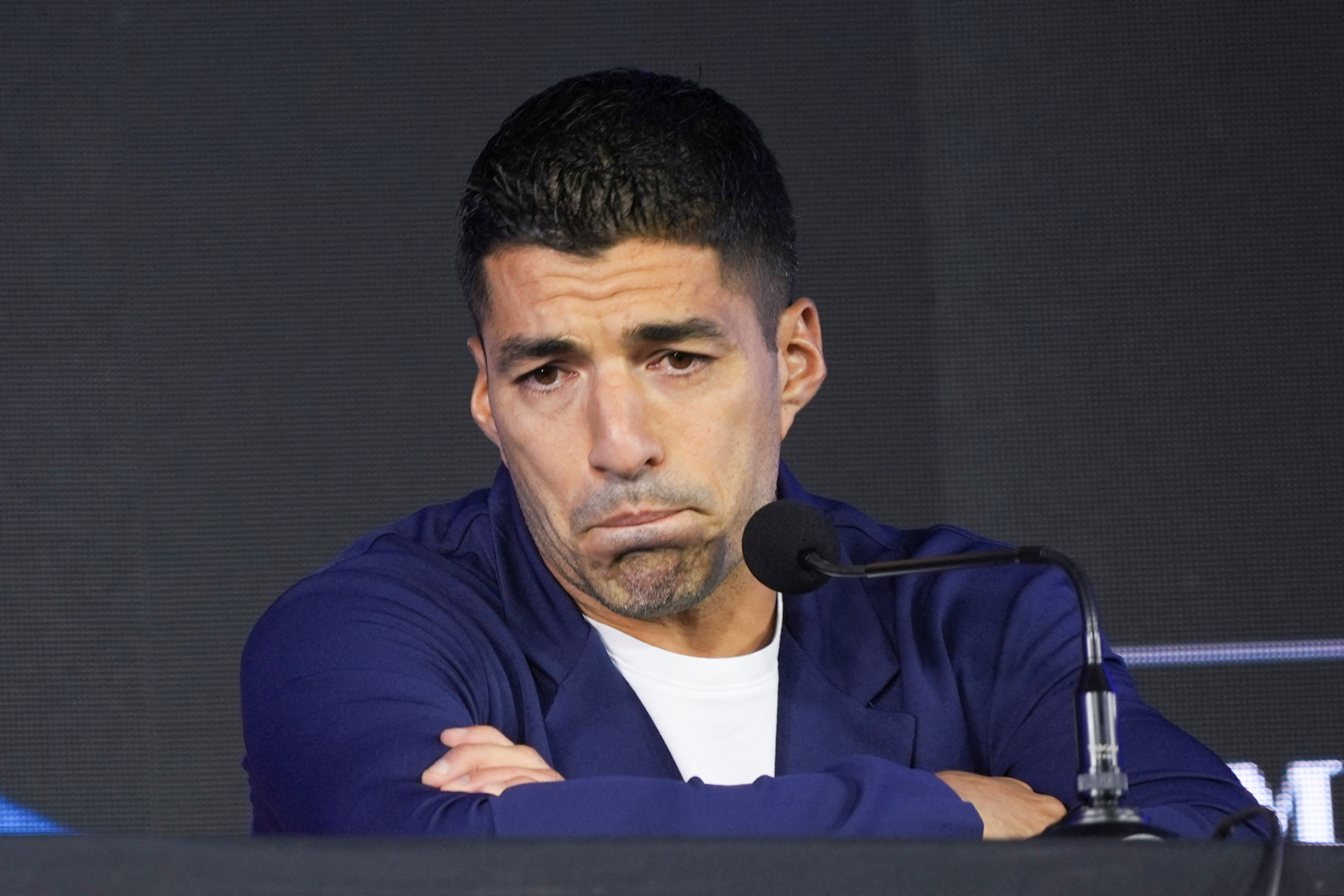 Uruguay soccer star Luis Suarez addresses the media, in Montevideo, Uruguay September 2, 2024. REUTERS