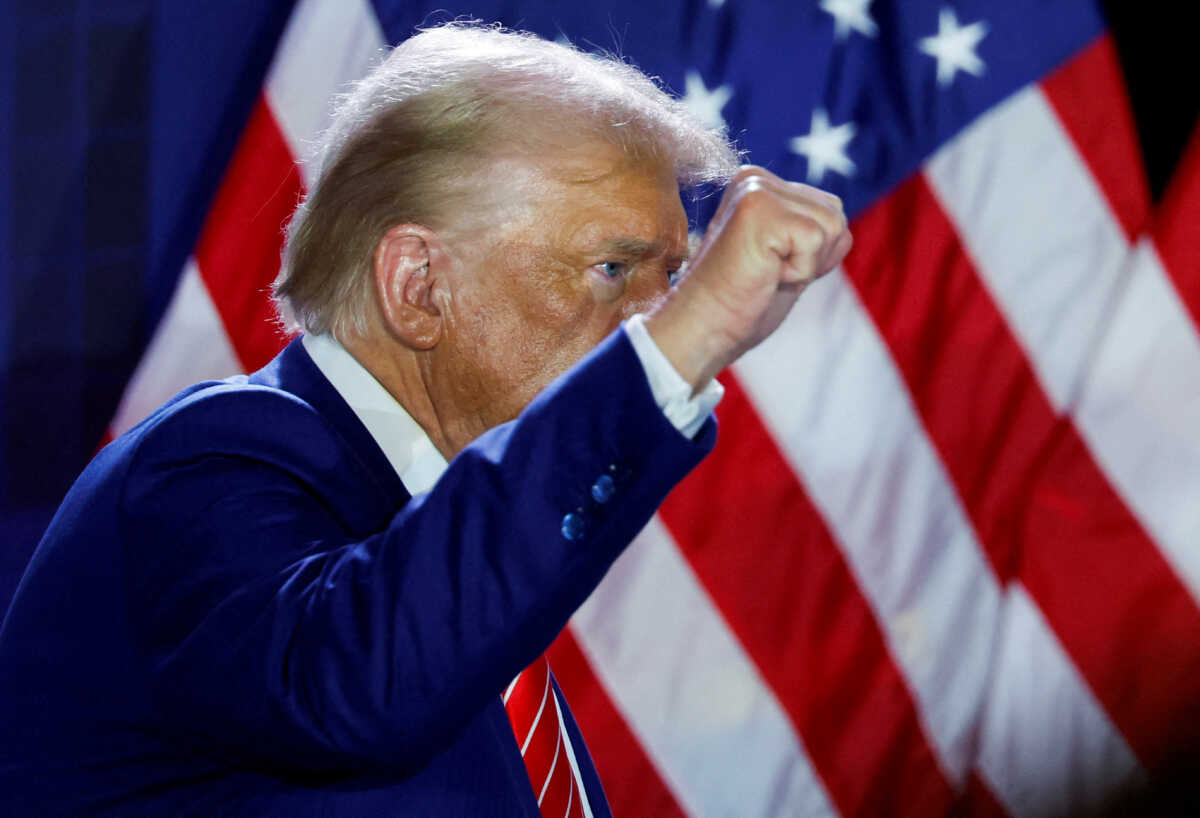 Republican presidential nominee and former U.S. President Donald Trump participates in a fireside chat during the Moms for Liberty National "Joyful Warriors" Summit, in Washington, U.S., August 30, 2024. REUTERS