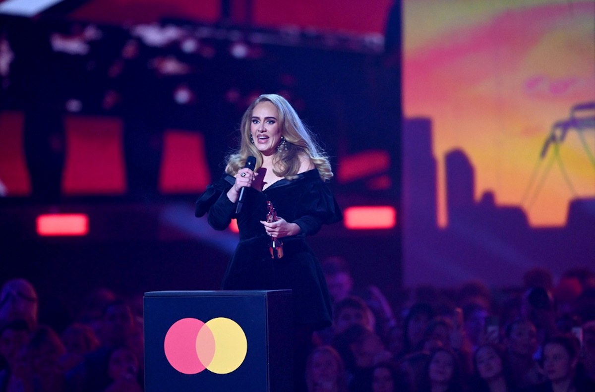 epa09739505 Adele during the 42nd Brit Awards ceremony at The O2 Arena in London, Britain, 08 February 2022. The annual pop music awards are presented by the British Phonographic Industry (BPI).  EPA