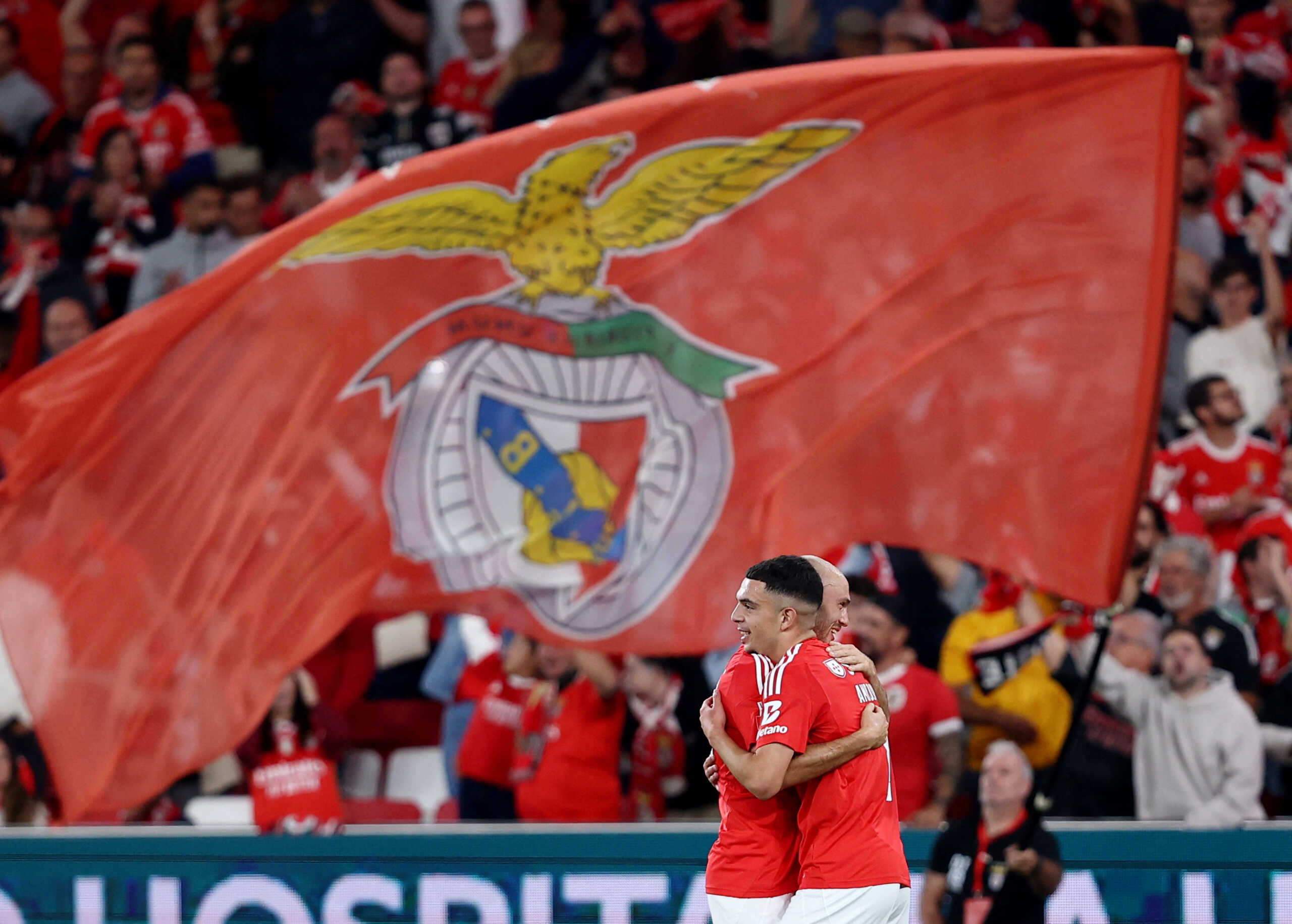 Soccer Football - Primeira Liga - Benfica v Gil Vicente - Estadio da Luz, Lisbon, Portugal - September 28, 2024 Benfica's Zeki Amdouni celebrates scoring their third goal REUTERS