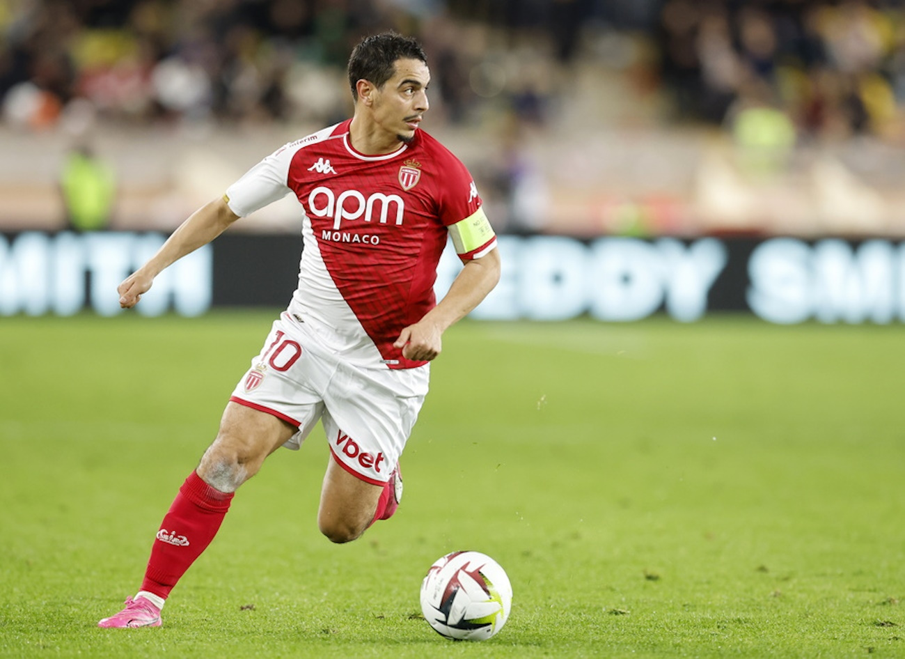 epa11192404 Wissam Ben Yedder of AS Monaco in action during the French Ligue 1 soccer match between AS Monaco and Paris Saint Germain, in Monaco, 01 March 2024.  EPA