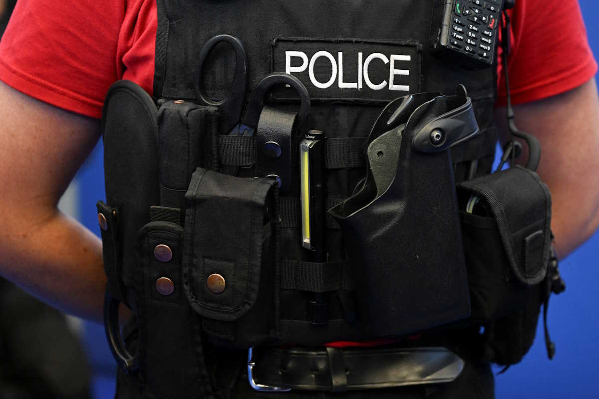 A Police vest during the Thames Valley Police Chief's annual media event at the Thames Valley police training centre, in Sulhamstead, Reading, Britain, September 12, 2024. REUTERS