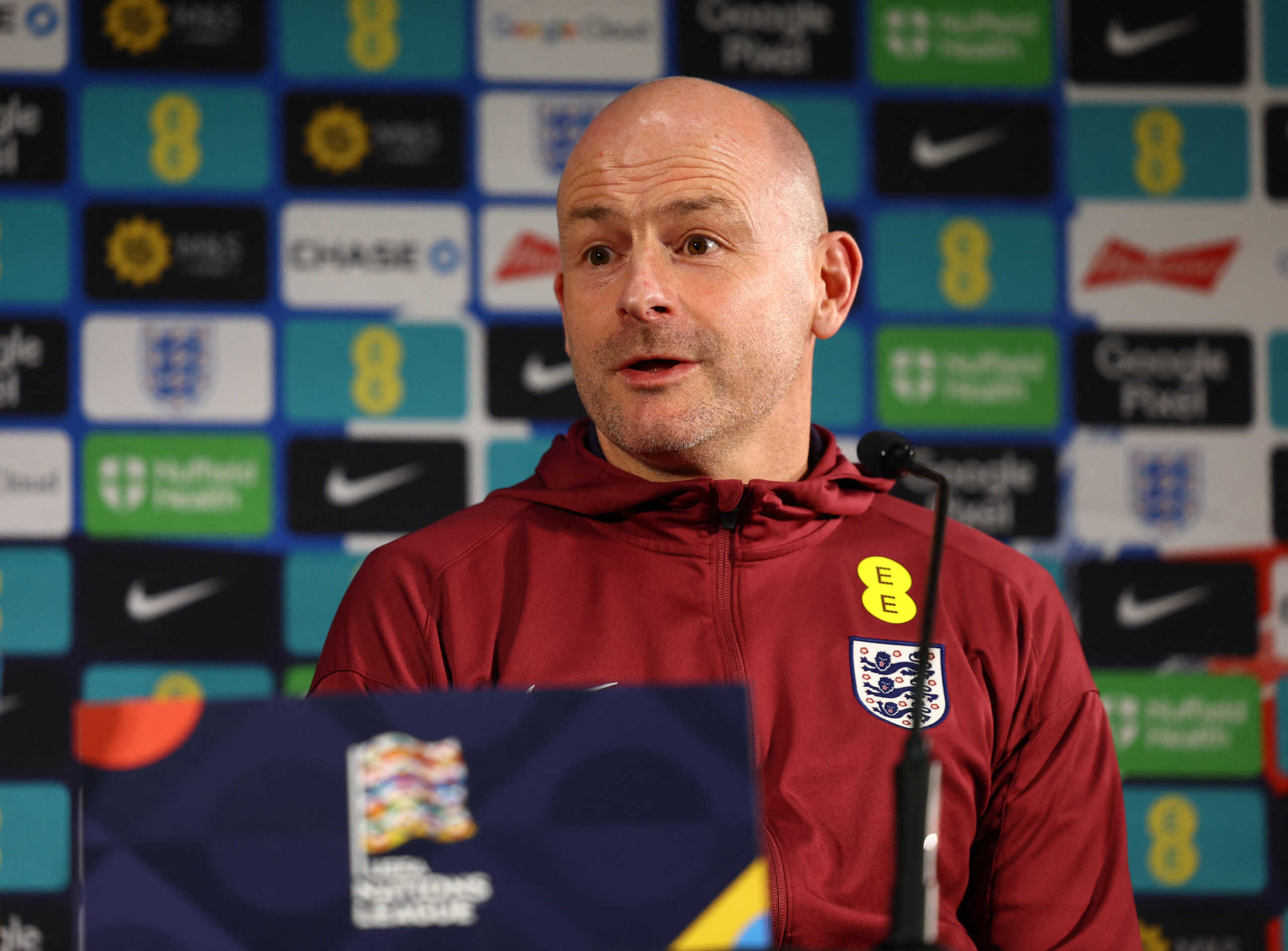 Soccer Football - UEFA Nations League - England Press Conference - Crown Plaza Hotel, Helsinki, Finland - October 12, 2024 England interim manager Lee Carsley during the press conference Action Images via Reuters