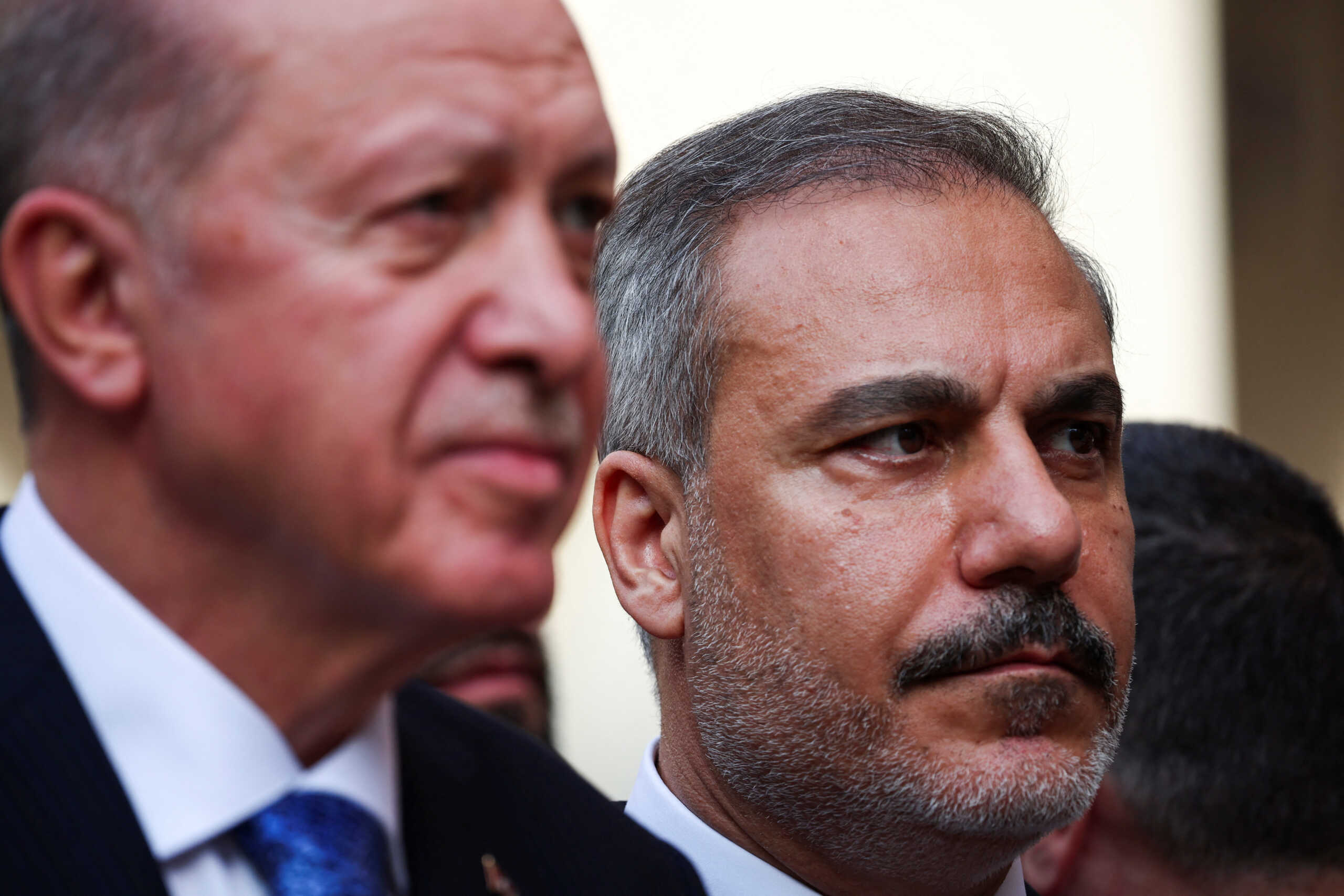 Turkish President Tayyip Erdogan and Turkish Foreign Minister Hakan Fidan look on, during the inauguration of The Great Mosque of Tirana or Namazgah Mosque, the largest mosque in the Balkans, in Tirana, Albania October 10, 2024. REUTERS