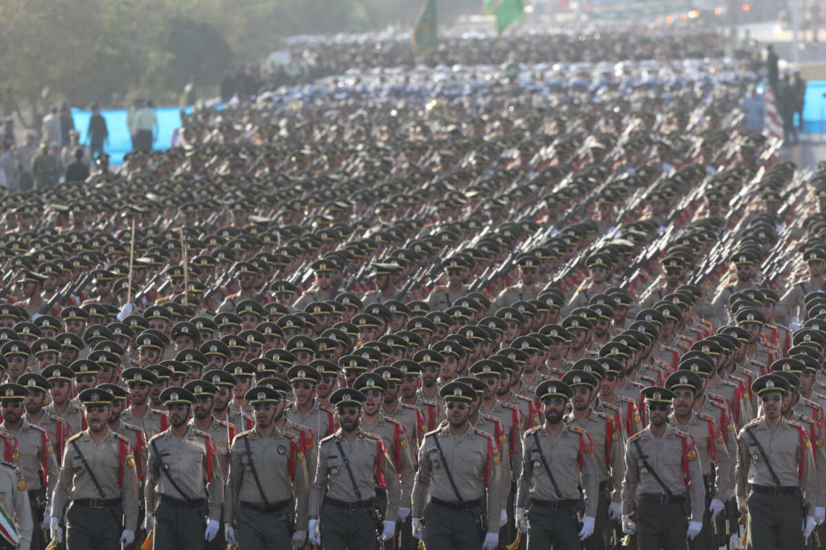 Iranian armed forces members march during the annual military parade in Tehran, Iran, September 21, 2024. Majid Asgaripour