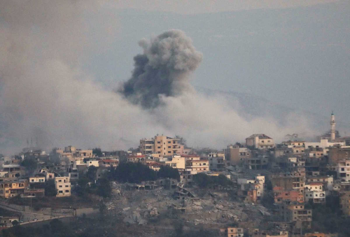 Smoke billows over Khiam, amid ongoing hostilities between Hezbollah and Israeli forces, as pictured from Marjayoun, near the border with Israel, October 29, 2024. REUTERS