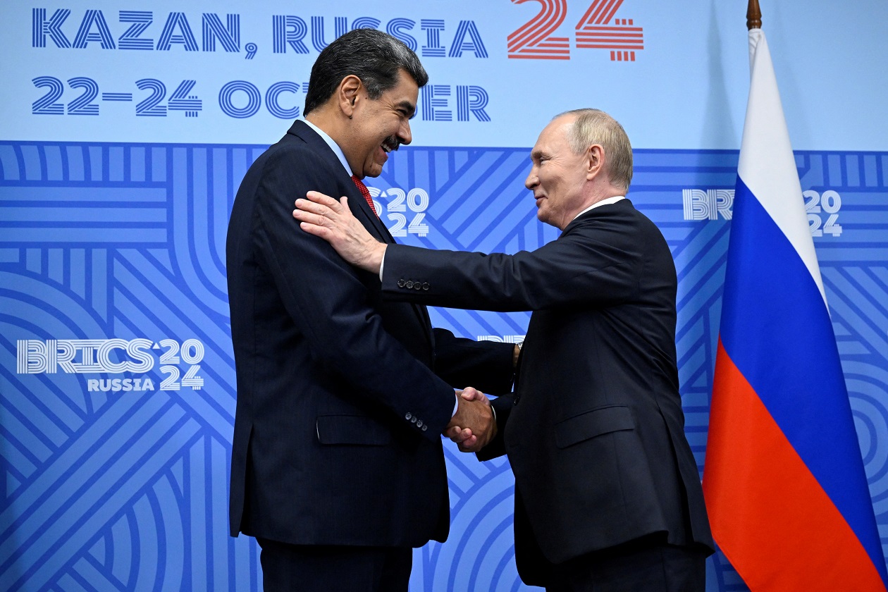 Russia's President Vladimir Putin meets with Venezuela's President Nicolas Maduro on the sidelines of the BRICS summit in Kazan on October 23, 2024.     ALEXANDER NEMENOV