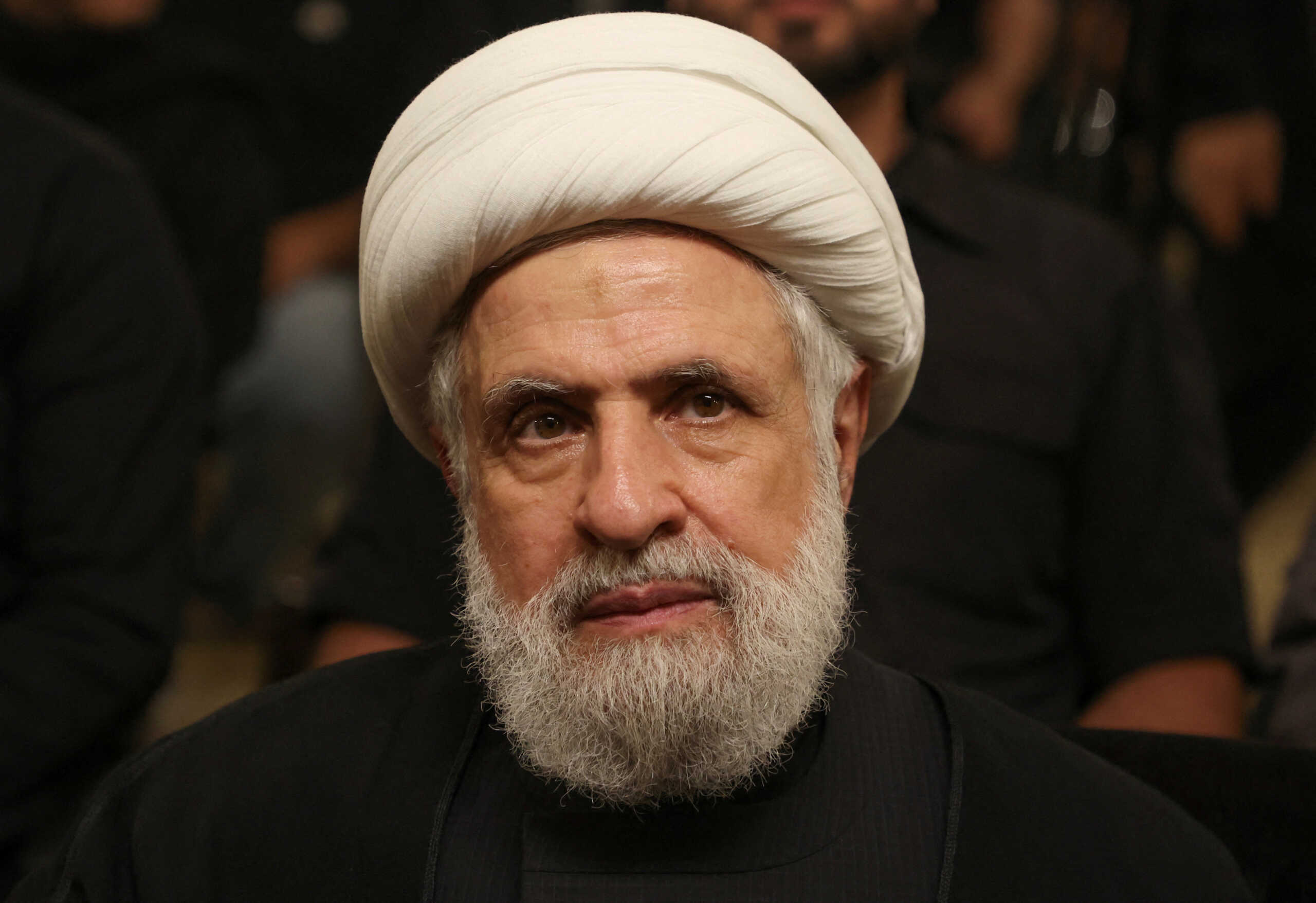 FILE PHOTO: Lebanon's Hezbollah deputy leader Sheikh Naim Qassem attends a memorial service for Mohammed Nasser, Hezbollah's senior commander who was killed on June 3 in an Israeli strike in south Lebanon, in Beirut's southern suburbs, Lebanon, July 10, 2024. REUTERS