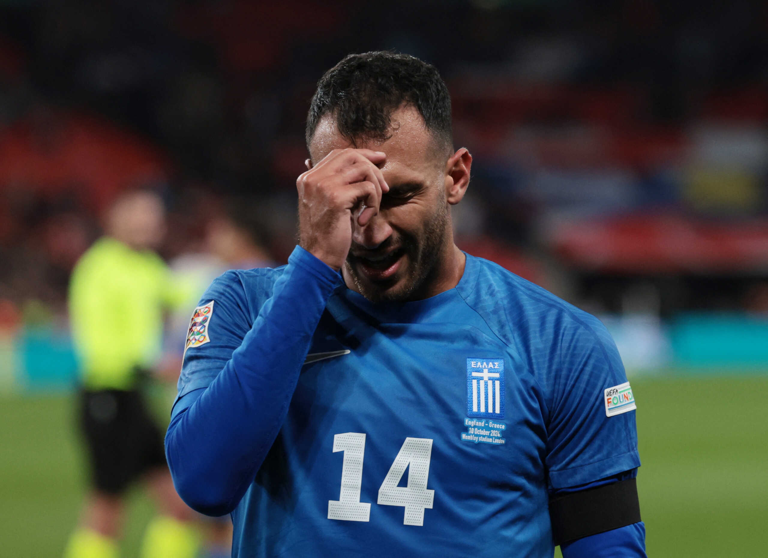 Soccer Football - UEFA Nations League - Group B2 - England v Greece - Wembley Stadium, London, Britain - October 10, 2024 Greece's Vangelis Pavlidis celebrates scoring their second goal Action Images via Reuters