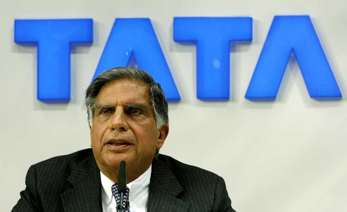 FILE PHOTO: Tata Motors' Chairman Ratan Tata addresses journalists during the first media day of the 78th Geneva Car Show at the Palexpo, in Geneva, Switzerland March 4, 2008. REUTERS