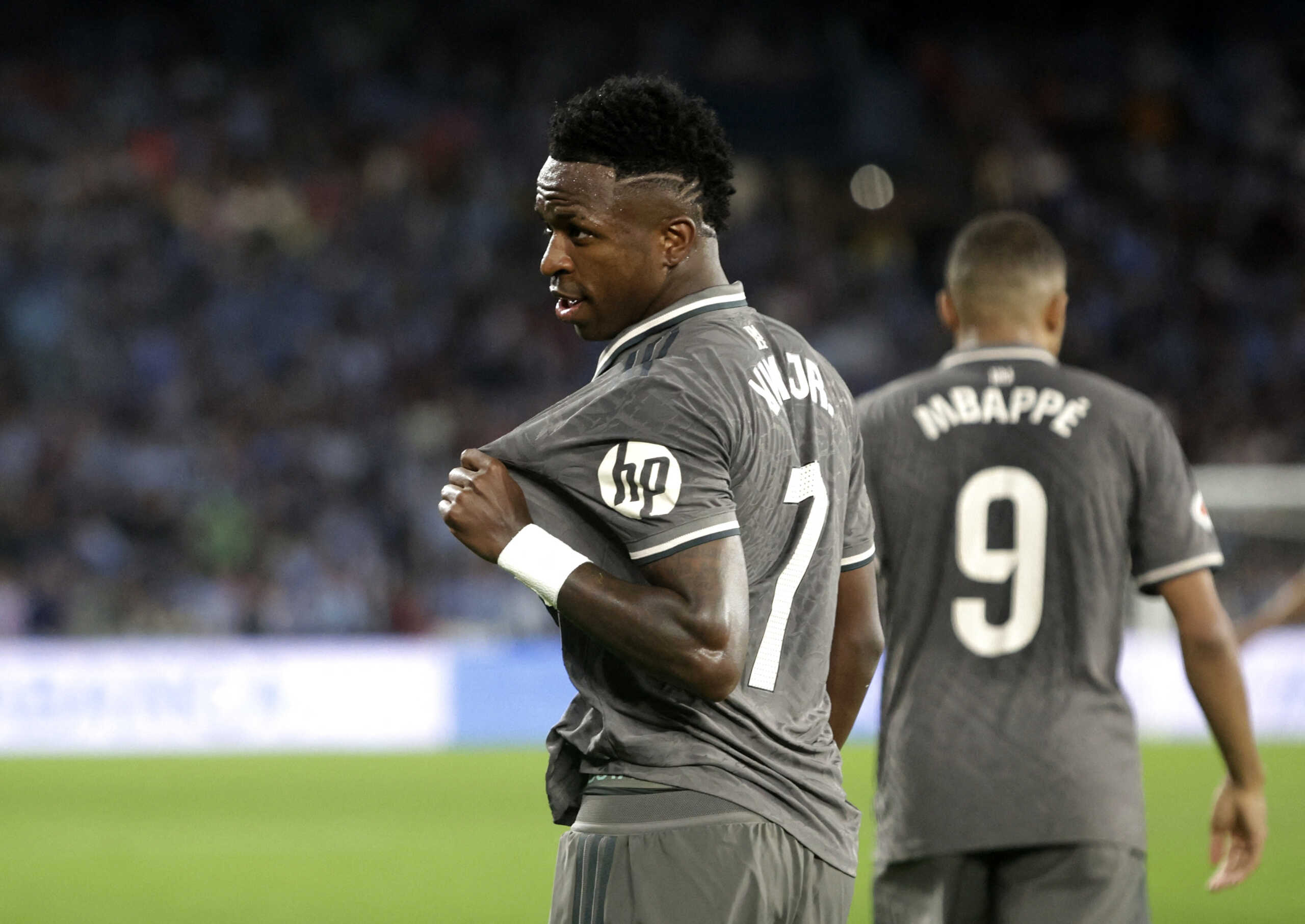 Soccer Football - LaLiga - Celta Vigo v Real Madrid - Estadio de Balaidos, Vigo, Spain - October 19, 2024 Real Madrid's Vinicius Junior celebrates scoring their second goal REUTERS