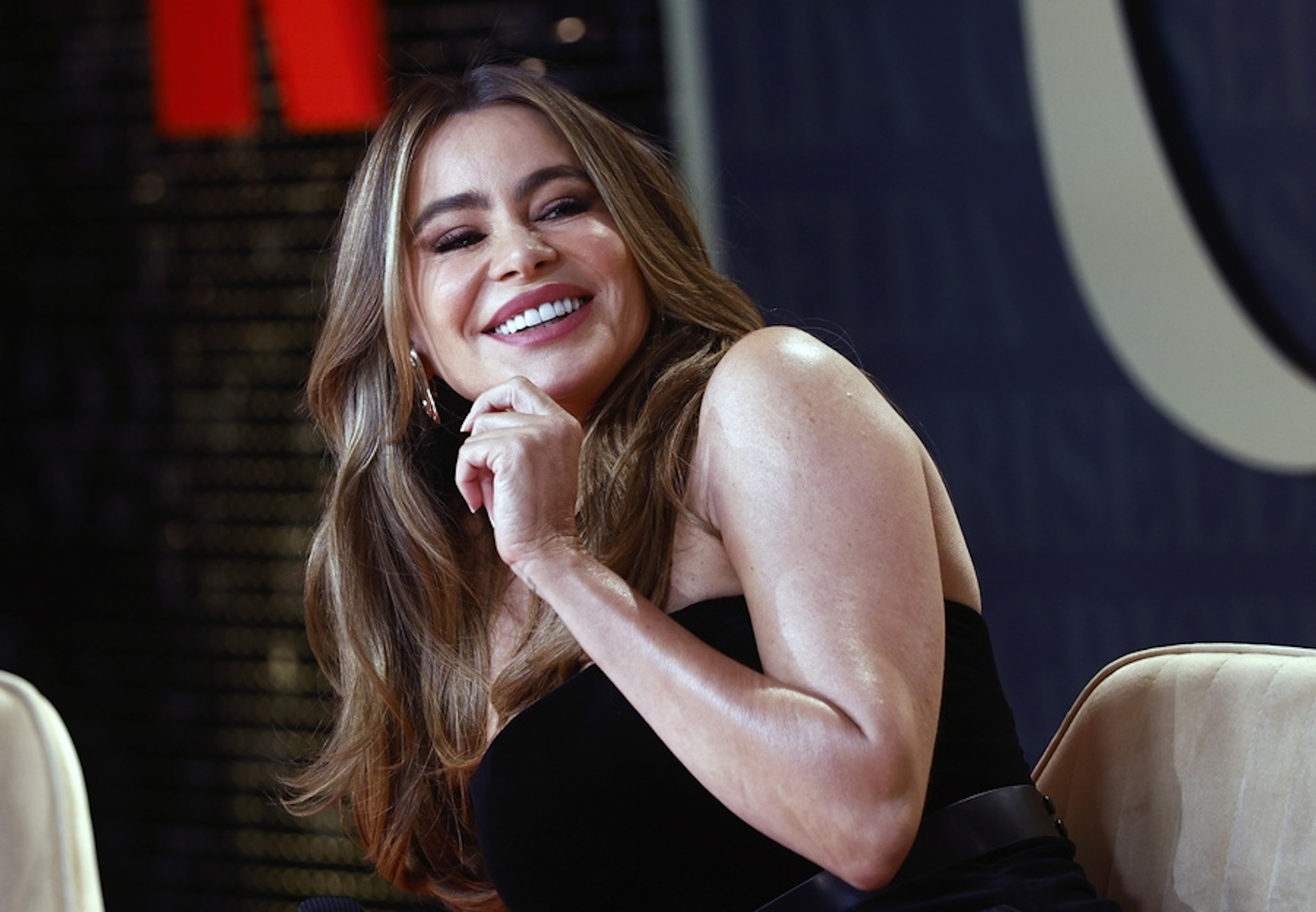 epa11066153 Colombian actor Sofia Vergara speaks during a press conference on occasion of the photocall of the Netflix' TV series 'Griselda' in Madrid, Spain, 09 January 2024. The crime drama, streaming on 25 January, is inspired by real events and the real-life Griselda Blanco, one of the first to engage in large-scale smuggling of cocaine into the United States from Colombia.  EPA