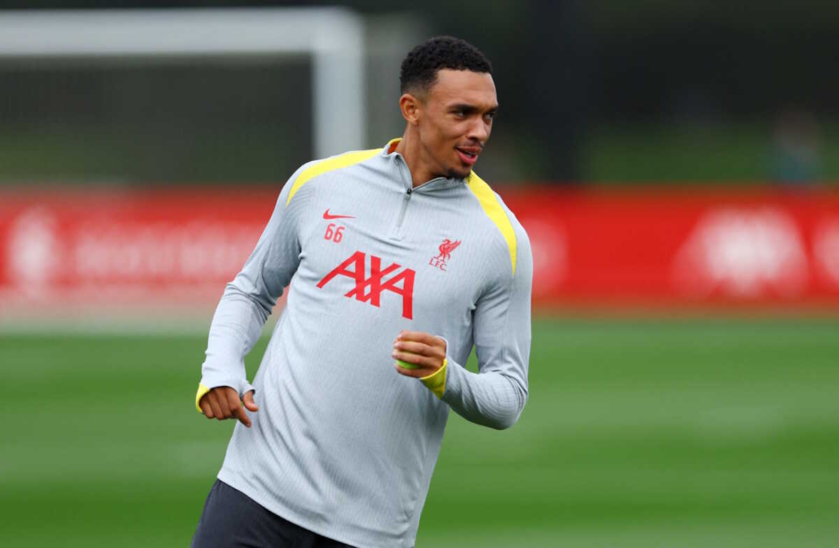 Soccer Football - Champions League - Liverpool Training - AXA Training Centre, Liverpool, Britain - October 1, 2024 Liverpool's Trent Alexander-Arnold during training REUTERS