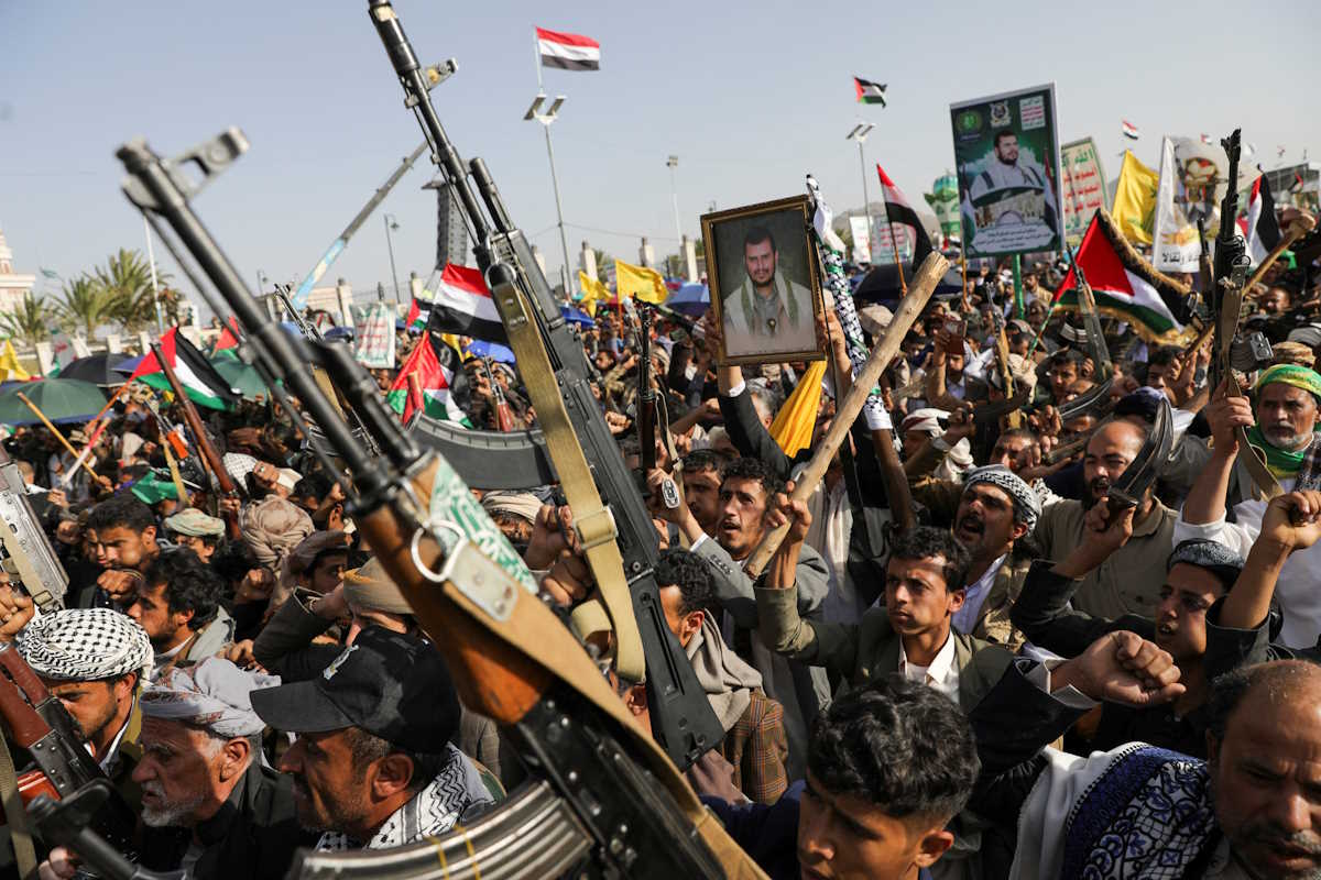 Protesters, mainly Houthi supporters, rally to show support to Palestinians in the Gaza Strip and Lebanon's Hezbollah, in Sanaa, Yemen September 27, 2024. REUTERS