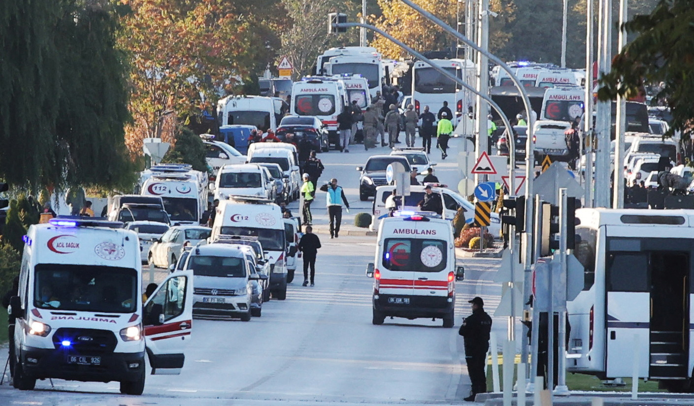 A general view of the entrance of the headquarters of Turkey's aviation company TUSAS, where three people were killed and five others wounded in an attack, near Kahramankazan, a town of Turkish capital Ankara, October 23, 2024. REUTERS