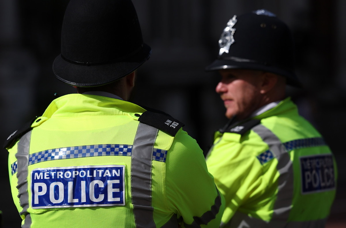 epa11557739 Policemen keep watch in London, Britain, 21 August 2024. According to the a recent study by the Youth Endowment Fund (YEF), 'stop and search' tactics by British police has proved ineffective. The study highlighted stop and search did little to curb rising violence and knife crime. Moreover, black people are four times more likely to be targeted by police for a stop and search than white people, the study said.  EPA