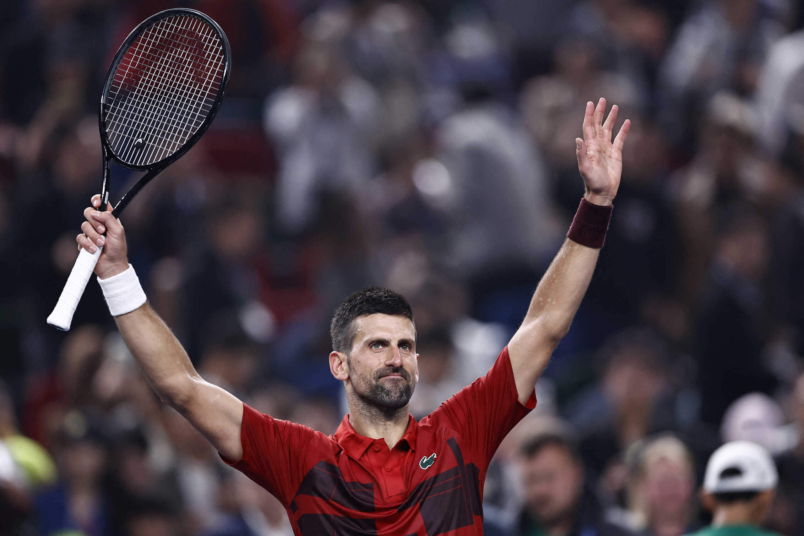Tennis - Shanghai Masters - Qizhong Forest Sports City Arena, Shanghai, China - October 11, 2024 Serbia's Novak Djokovic celebrates winning his quarter final match against Czech Republic's Jakub Mensik REUTERS