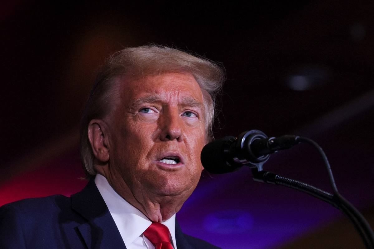 Republican presidential nominee former U.S. President Donald Trump speaks during an 11th Hour Faith Leaders Meeting in Concord, North Carolina, U.S., October 21, 2024. REUTERS