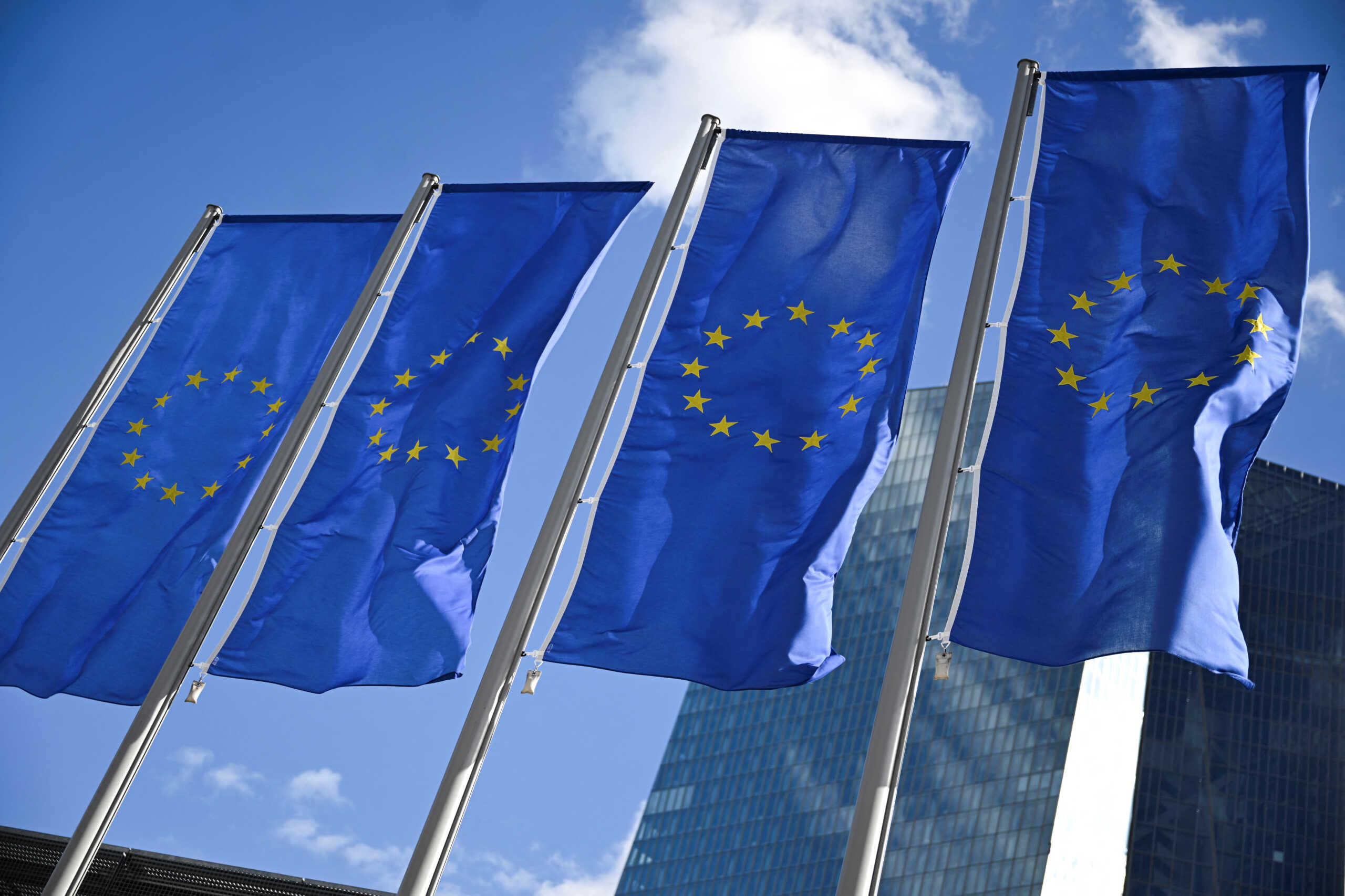 European Union flags flutter on the day European Central Bank (ECB) President Christine Lagarde speaks to reporters following the Governing Council's monetary policy meeting in Frankfurt, Germany September 12, 2024. REUTERS