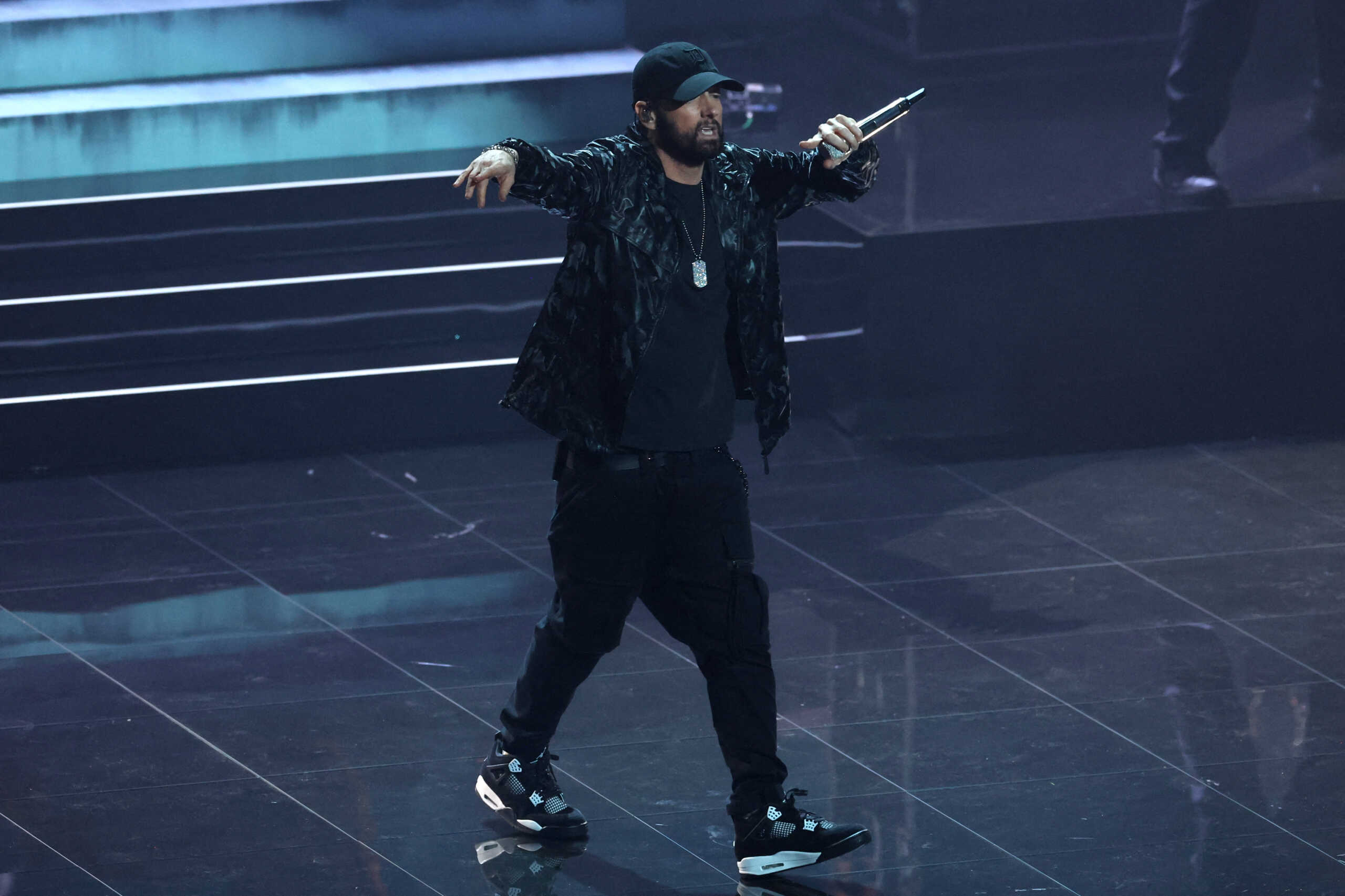 Eminem performs during the 2024 MTV Video Music Awards in Elmont, New York, U.S., September 11, 2024. REUTERS