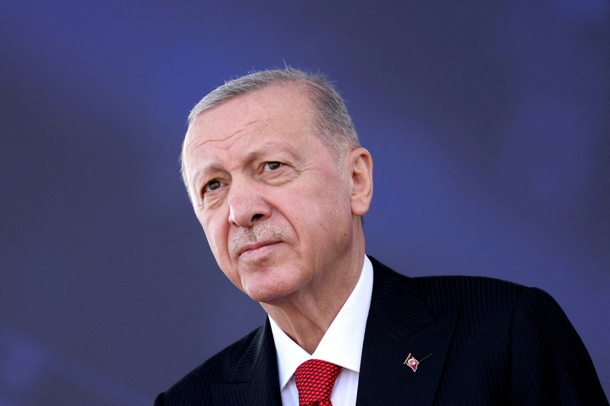 FILE PHOTO: Turkish President Tayyip Erdogan attends a ceremony for the handover of new vehicles to the gendarmerie and police forces in Istanbul, Turkey, September 20, 2024. REUTERS