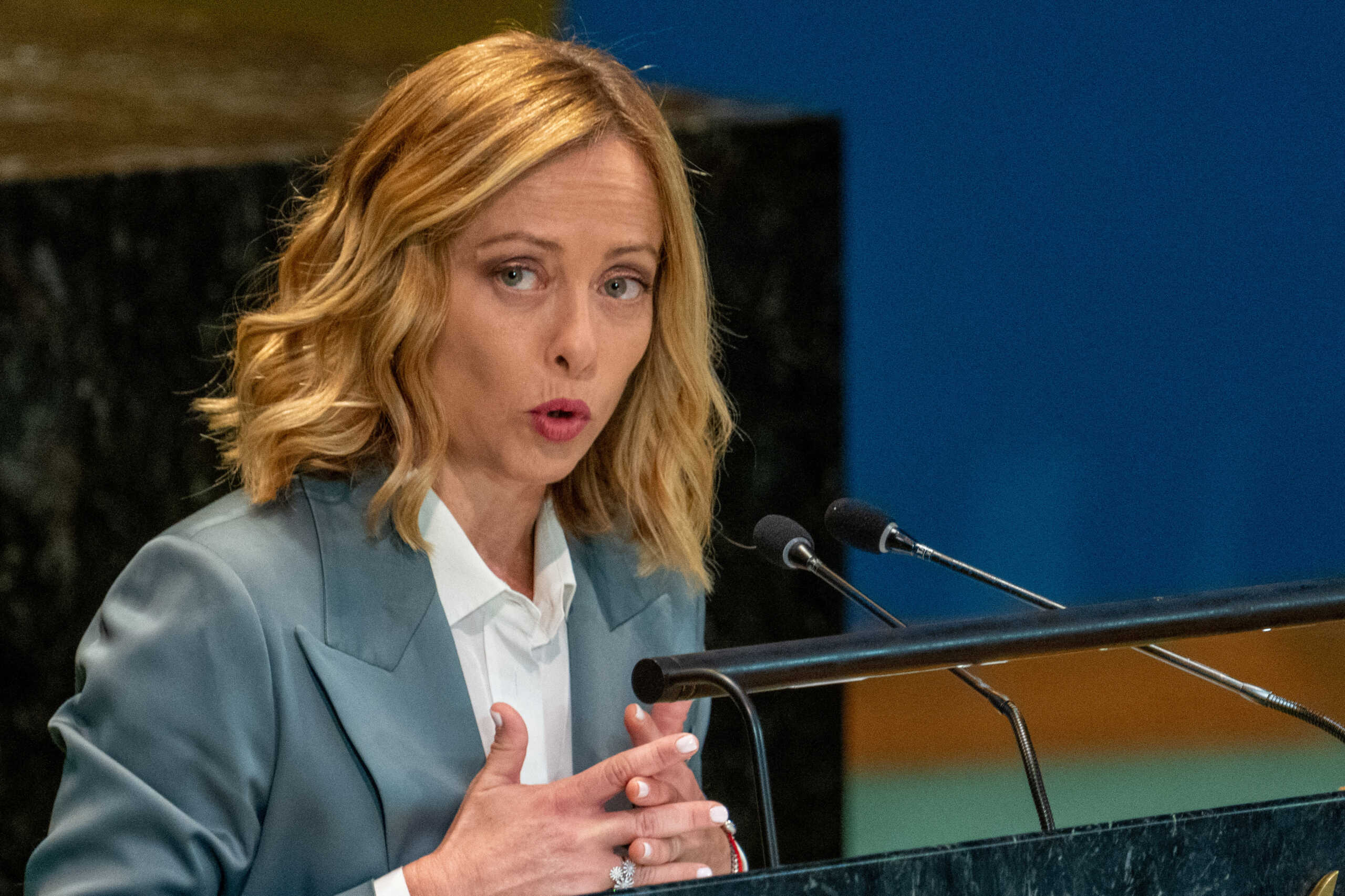 Prime Minister of Italy Giorgia Meloni addresses the "Summit of the Future" in the General Assembly hall at United Nations headquarters in New York City, U.S., September 23, 2024. REUTERS