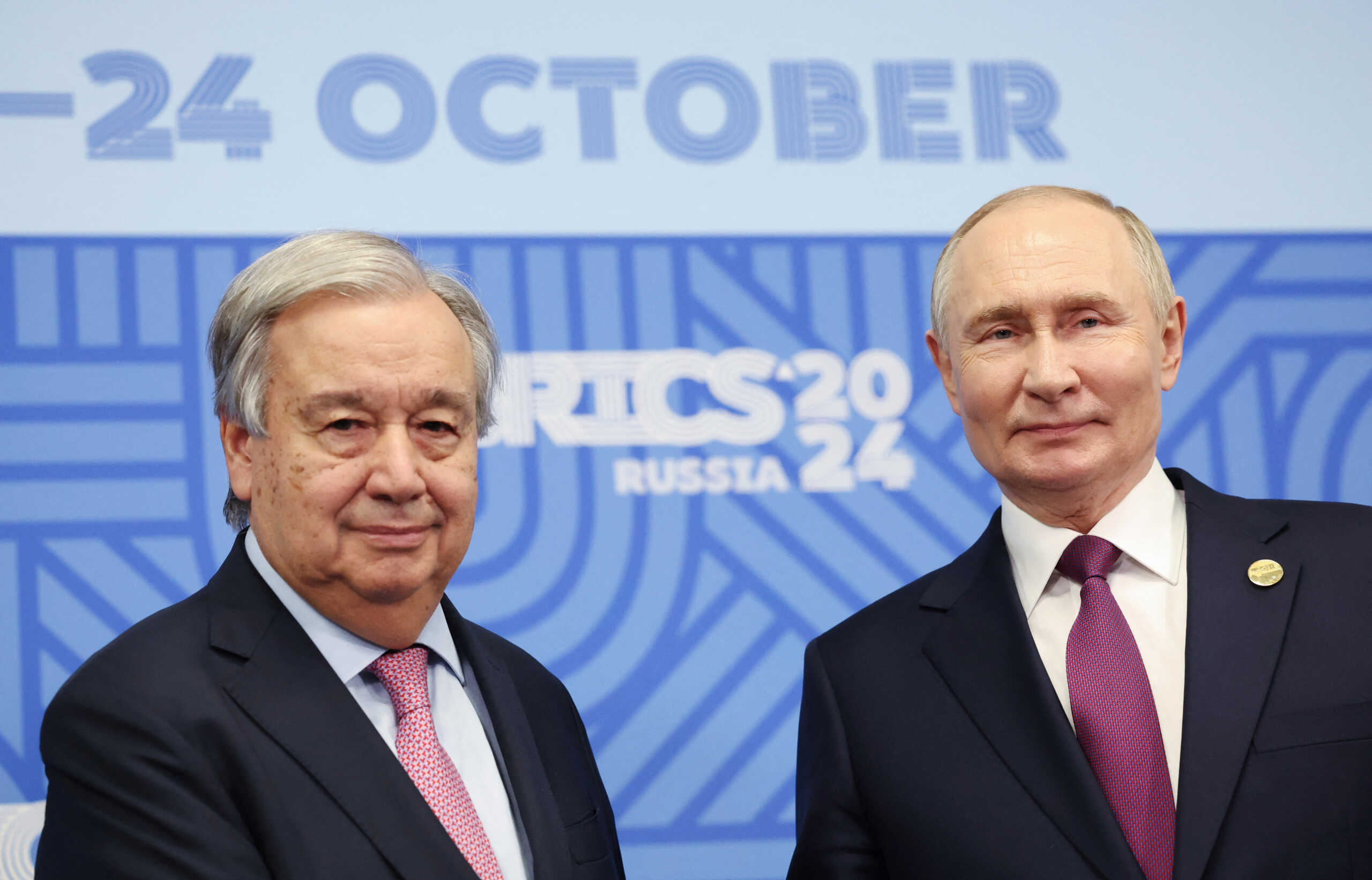 Russian President Vladimir Putin attends a meeting with U.N. Secretary General Antonio Guterres on the sidelines of the BRICS summit in Kazan, Russia October 24, 2024. Sputnik