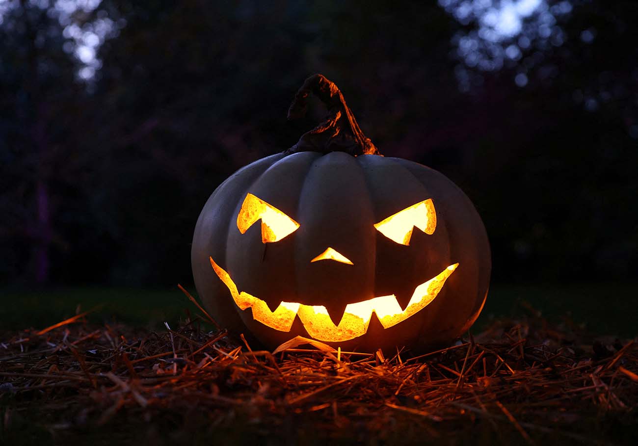 A pumpkin installation is illuminated on the Halloween light trail at Kew Gardens in London, Britain October 17, 2024. REUTERS