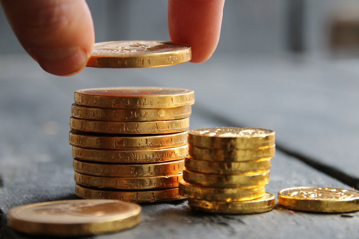 gold coins on the table, income idea, vintage style