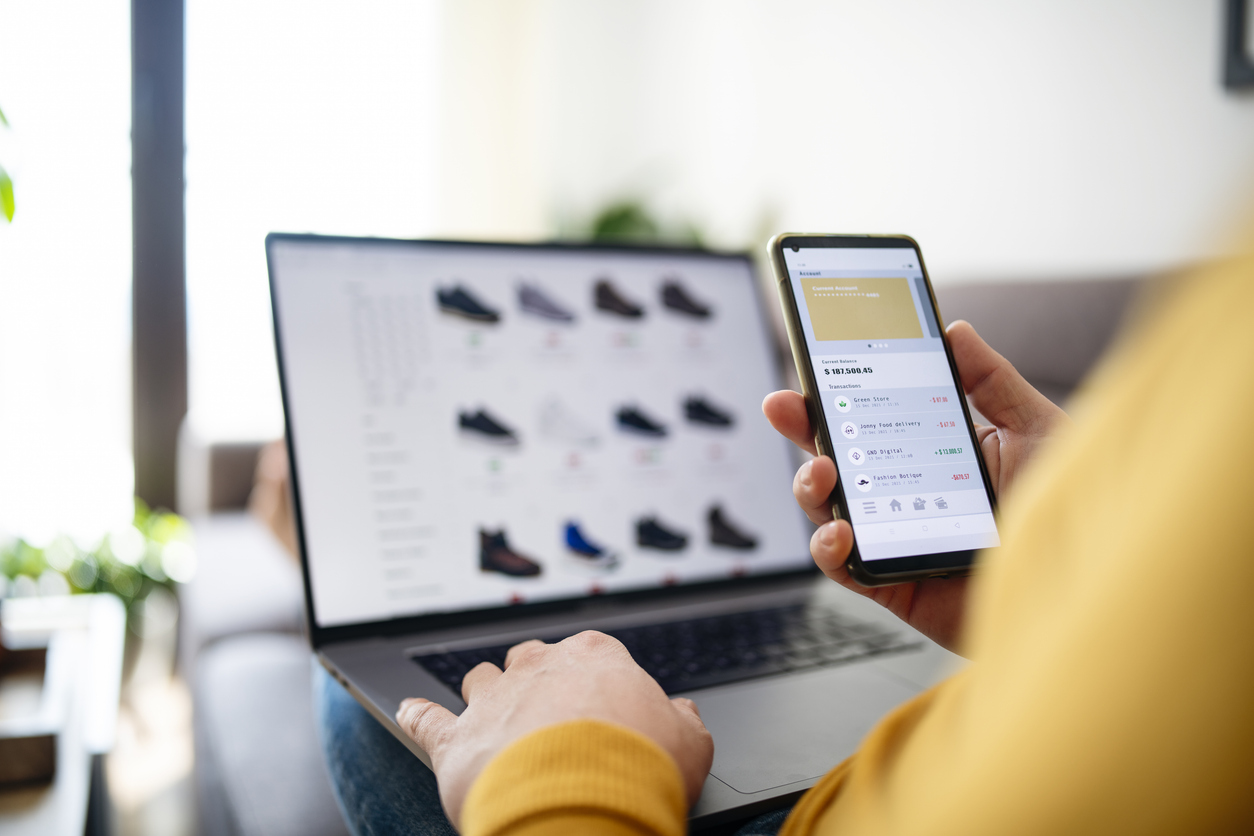 Man shopping online easy and fast.The convenience of shopping online.