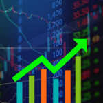 Analysis of finance growth graph and market investment. Financial business plan, earnings, sale and strategy. Stock market chart, exchange financial growth diagram