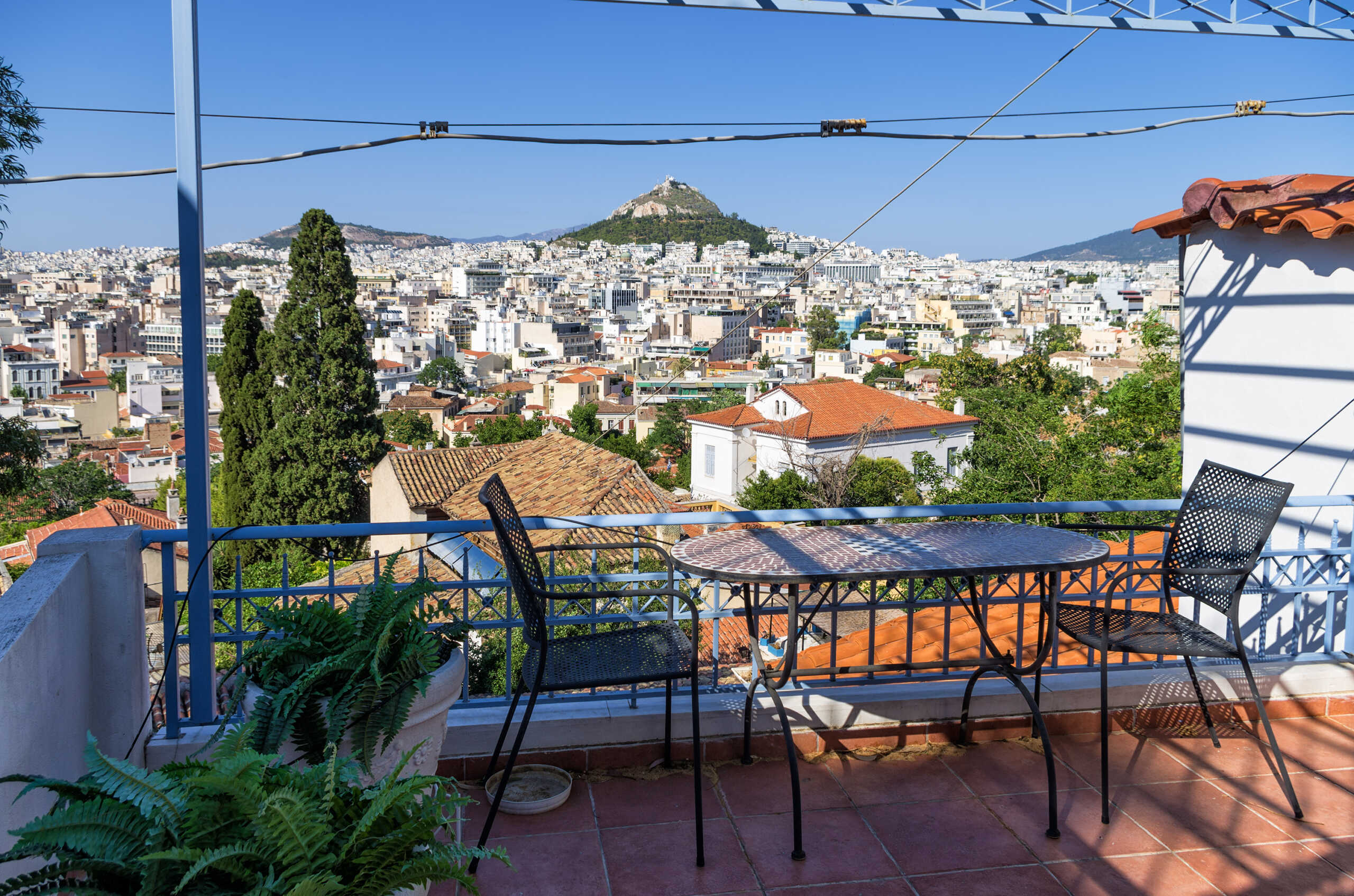 View to Athens city from a balcony in Plaka neighborhood, Greece