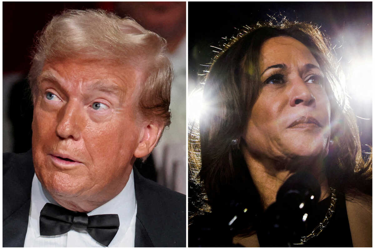 FILE PHOTO: Republican presidential candidate and former U.S. President Donald Trump and Democratic presidential candidate and U.S. Vice President Kamala Harris are seen in a combination of file photographs taken in New York City October 17, 2024 and in Chandler, Arizona, U.S., October 10, 2024. REUTERS