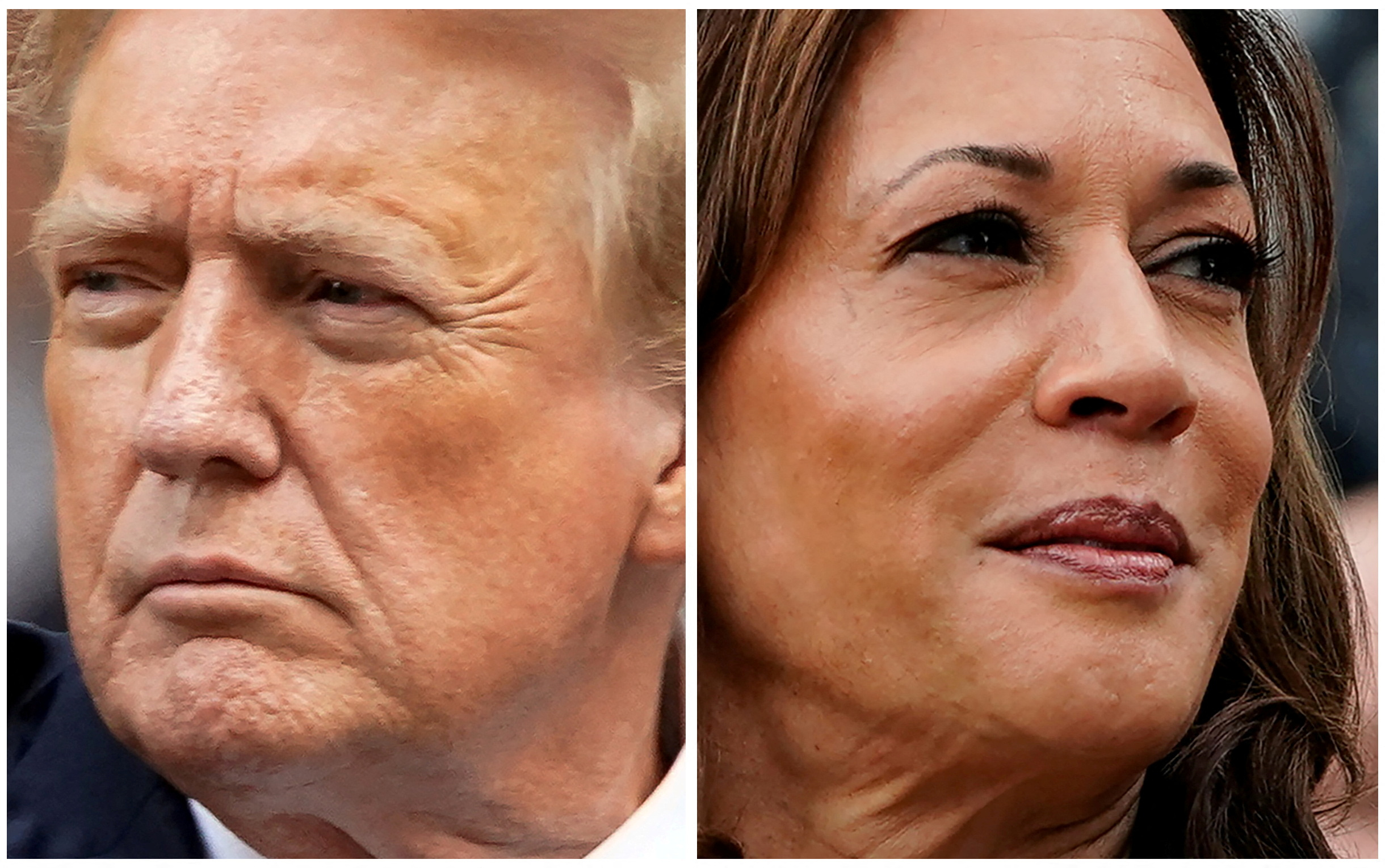 FILE PHOTO: Former U.S. President Donald Trump in New York City, U.S. May 30, 2024 and U.S. Vice President Kamala Harris in Washington, U.S., July 22, 2024 in a combination of file photos. REUTERS