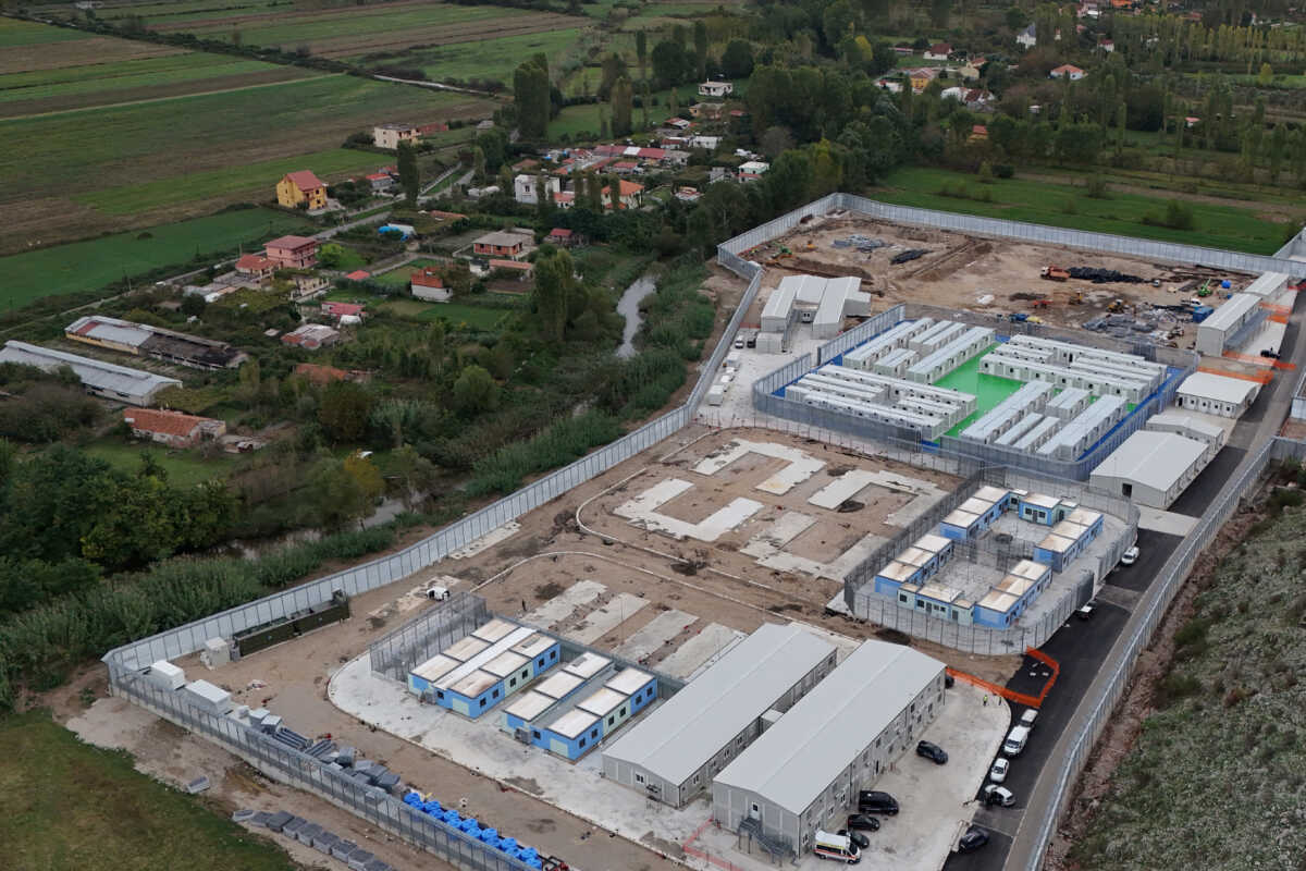 A drone view of the camp for illegal migrants who would be brought from Italy in Gjader, Albania, October 11, 2024. REUTERS