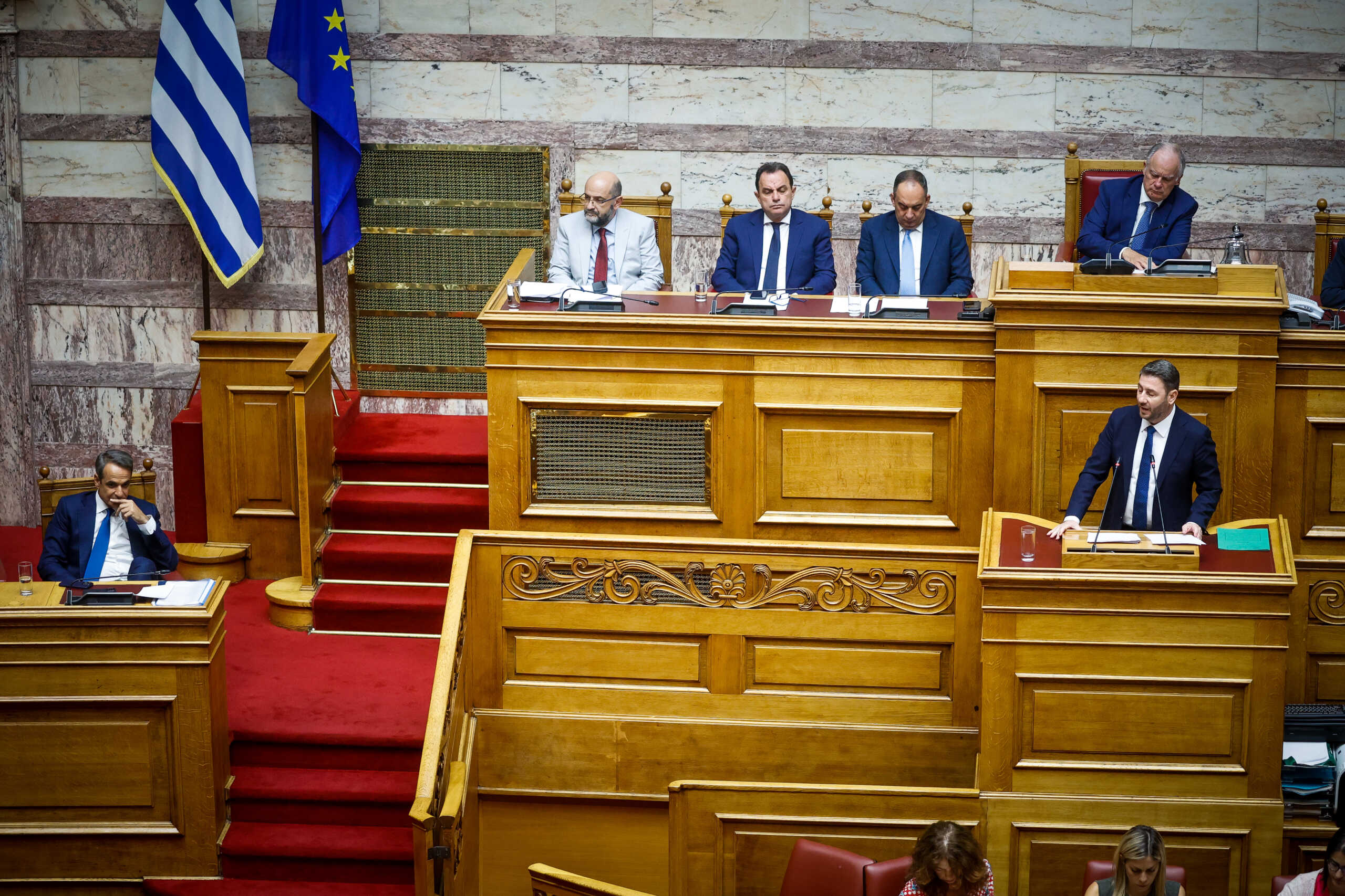 Στιγμιότυπο από την πρώτη ημέρα της συζήτησης στην Ολομέλεια της Βουλής για τις Προγραμματικές Δηλώσεις της Κυβέρνησης, Πέμπτη 6 Ιουλίου 2023.
(ΓΙΩΡΓΟΣ ΚΟΝΤΑΡΙΝΗΣ