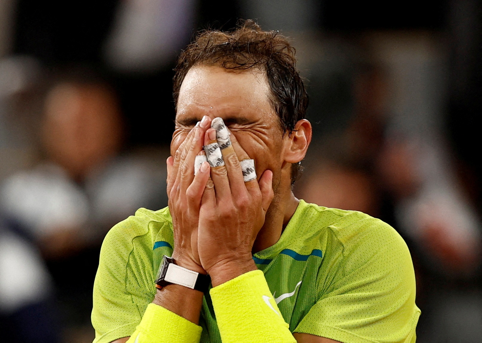 FILE PHOTO: Tennis - French Open - Roland Garros, Paris, France - June 1, 2022  Spain's Rafael Nadal celebrates winning his quarter final match against Serbia's Novak Djokovic REUTERS