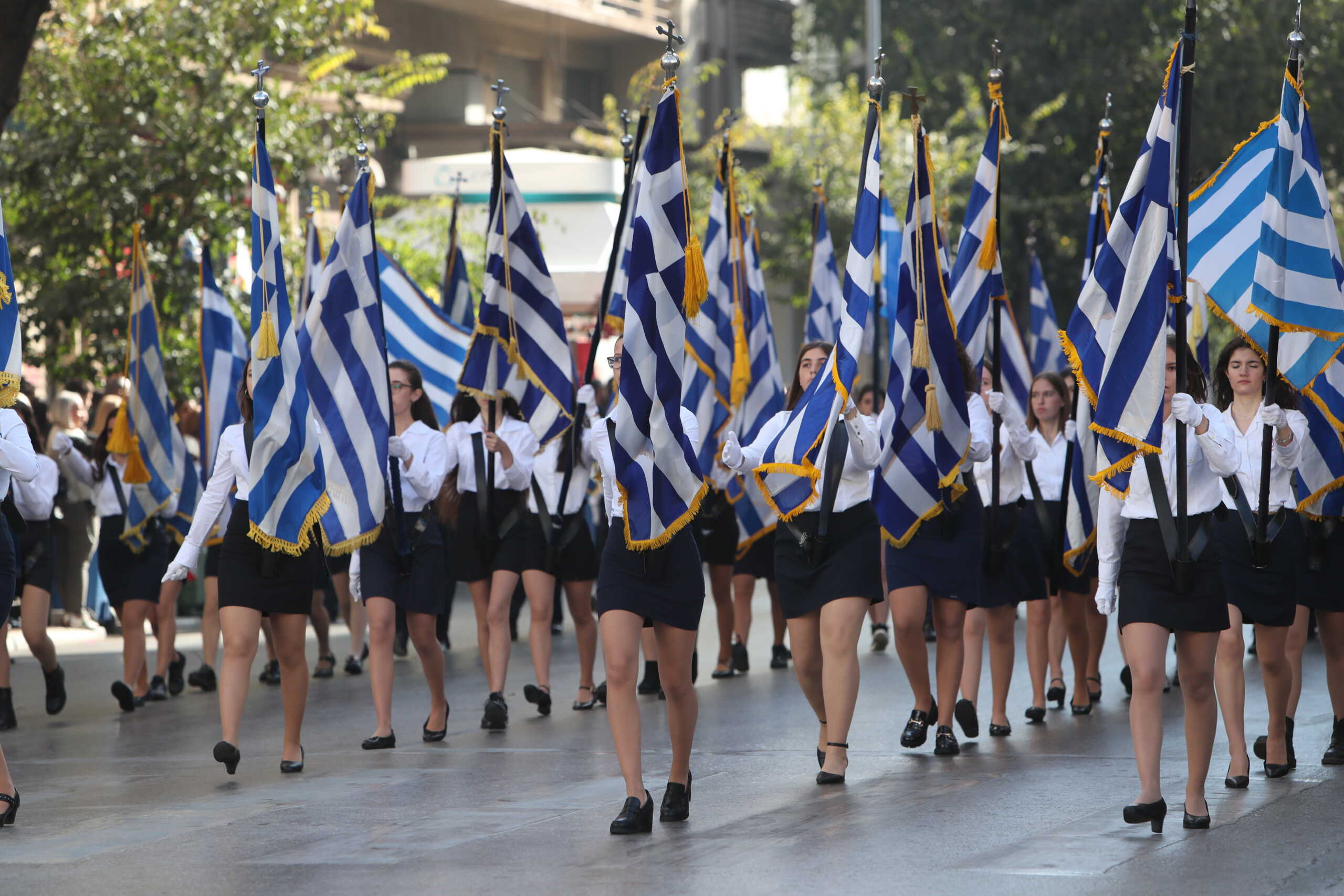 Μαθητική παρέλαση για την εθνική επέτειο της 28ης Οκτωβρίου 1940 στην Θεσσαλονίκη, Κυριακή 27 Οκτωβρίου 2024.  
(ΒΑΣΙΛΗΣ ΒΕΡΒΕΡΙΔΗΣ