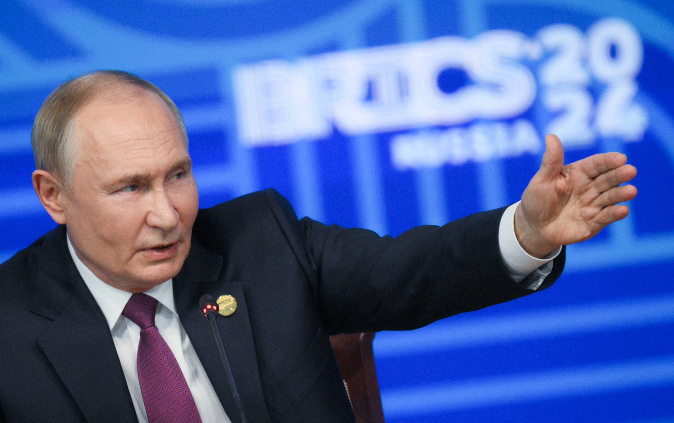 Russian President Vladimir Putin speaks during a press conference at the BRICS summit in Kazan, Russia October 24, 2024. Alexey Filippov