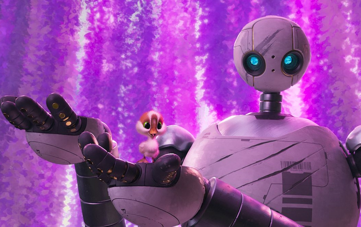 (from left) Brightbill (Kit Connor) and Roz (Lupita N’yongo) in DreamWorks Animation’s Wild Robot, directed by Chris Sanders.