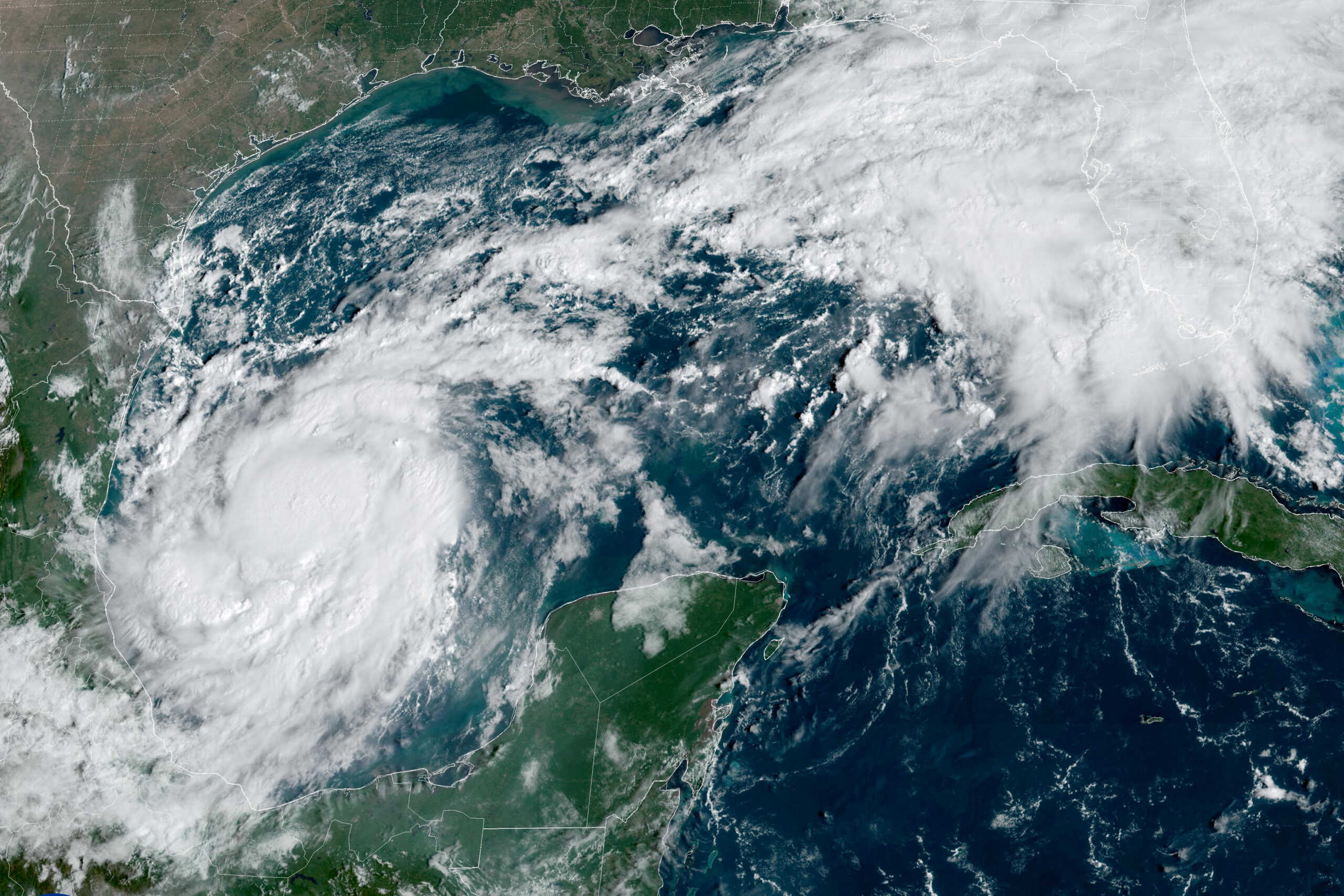 A satellite image shows Tropical Storm Milton intensifying and on track to become a hurricane before its expected landfall in Florida, in the Gulf of Mexico October 6, 2024.    CIRA