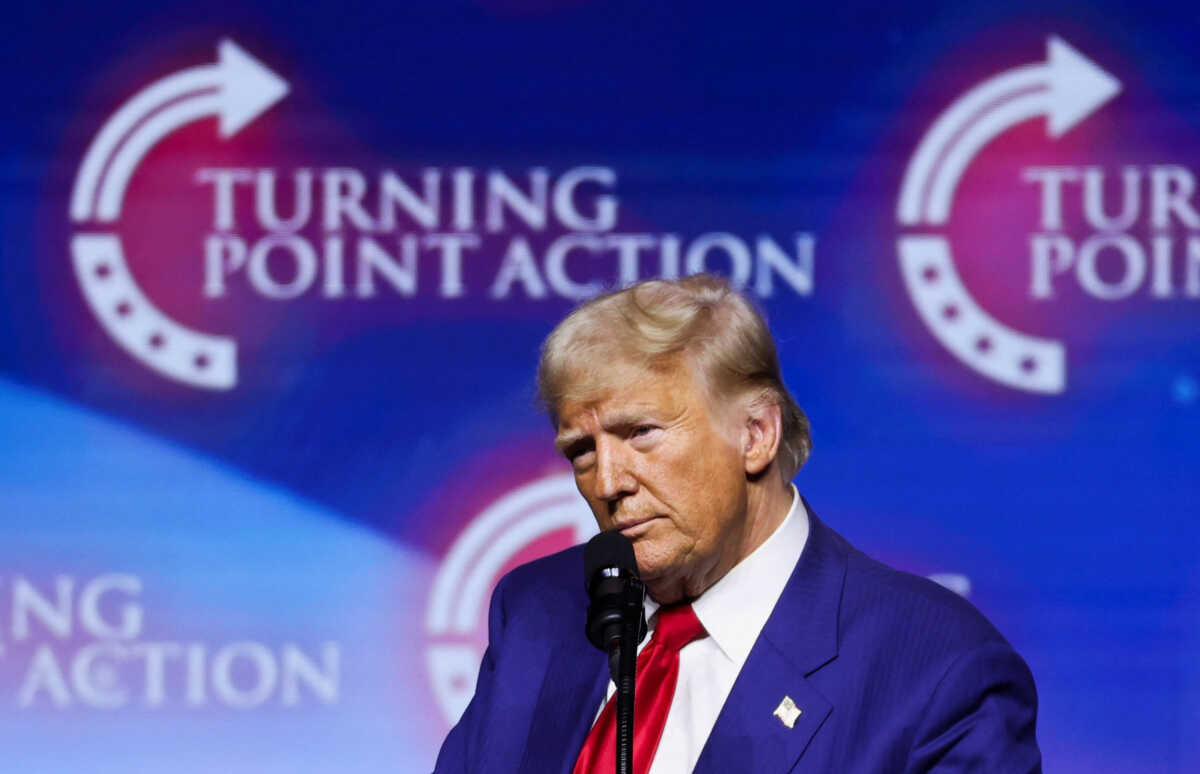 Republican presidential nominee and former U.S. President Donald Trump attends a campaign event sponsored by conservative group Turning Point Action, in Las Vegas, Nevada, U.S. October 24, 2024.  REUTERS