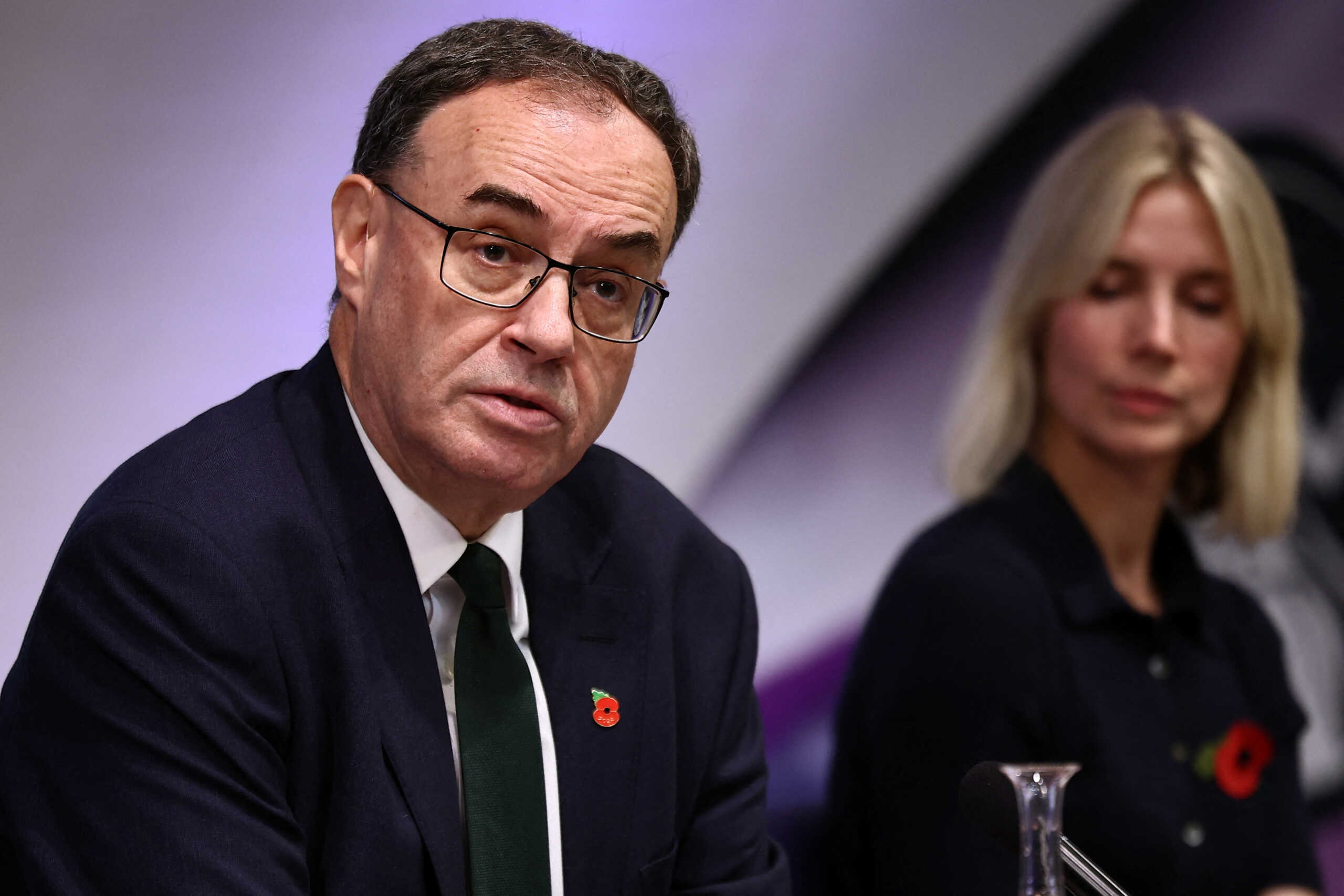 Bank of England Governor Andrew Bailey attends the central bank's Monetary Policy Report press conference at the Bank of England, in London, on November 7, 2024.     HENRY NICHOLLS