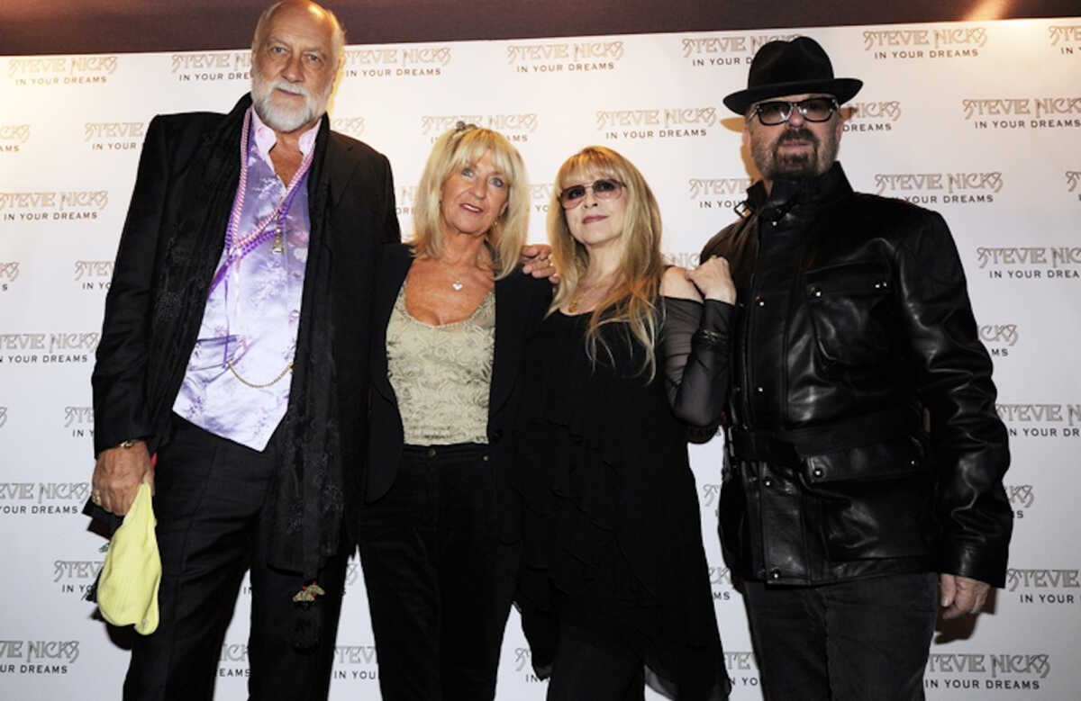 epa10340050 (FILE) - Members of the British-American band Fleetwood Mac, (L-R) Mick Fleetwood, Christine McVie, and Stevie Nicks, and British musician Dave Stewart arrive for the screening of 'Stevie Nicks, In Your Dreams' at the Curzon cinema in London, Britain, 16 September 2013 (reissued 30 November 2022). Christine McVie has died at the age of 79, her family said in a Facebook statement on 30 November 2022.  EPA