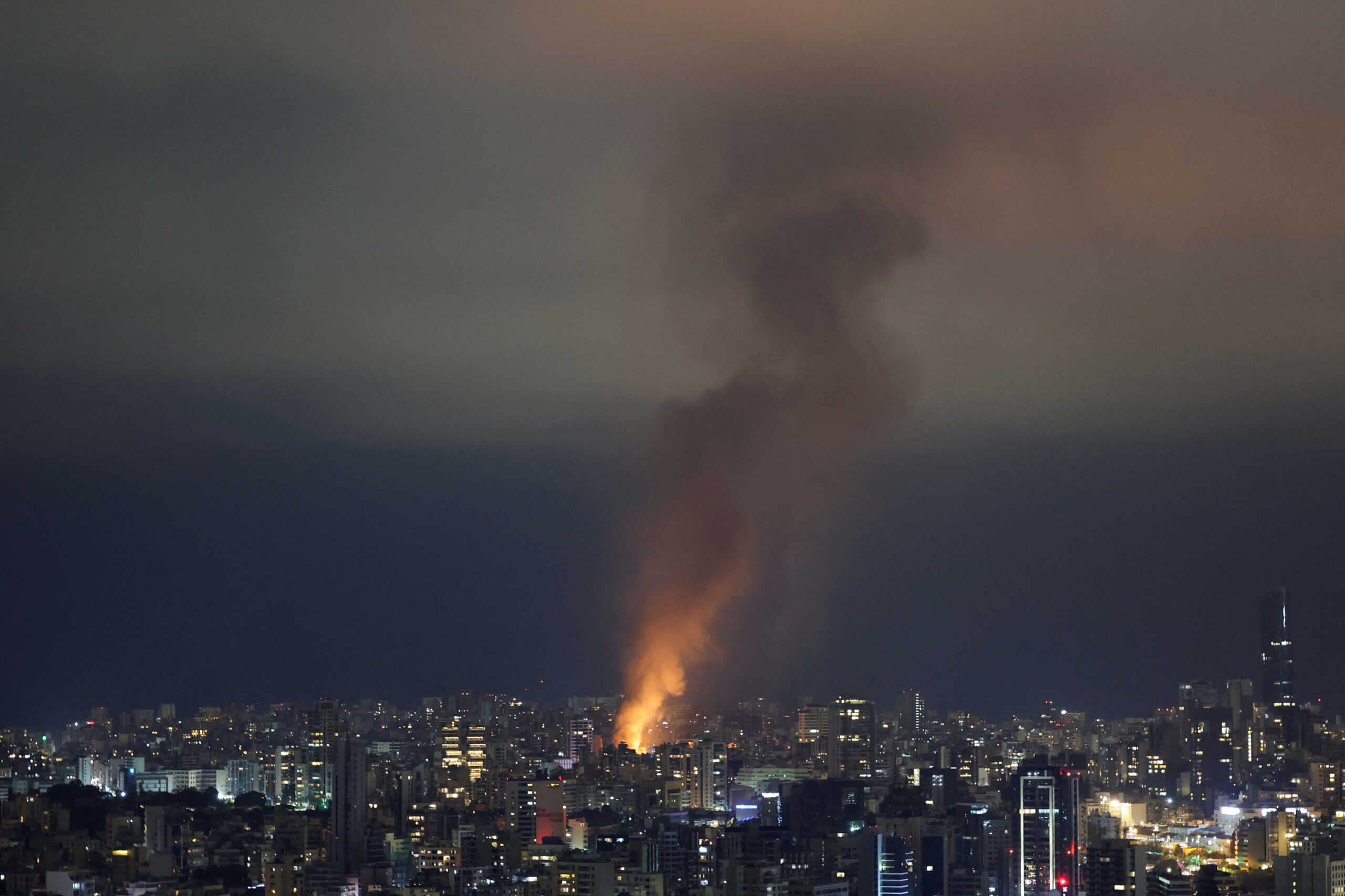 Smoke and fire rise over Beirut, after Israeli air strikes, amid ongoing hostilities between Hezbollah and Israeli forces, as seen from Sin El Fil, Lebanon, October 10, 2024. REUTERS