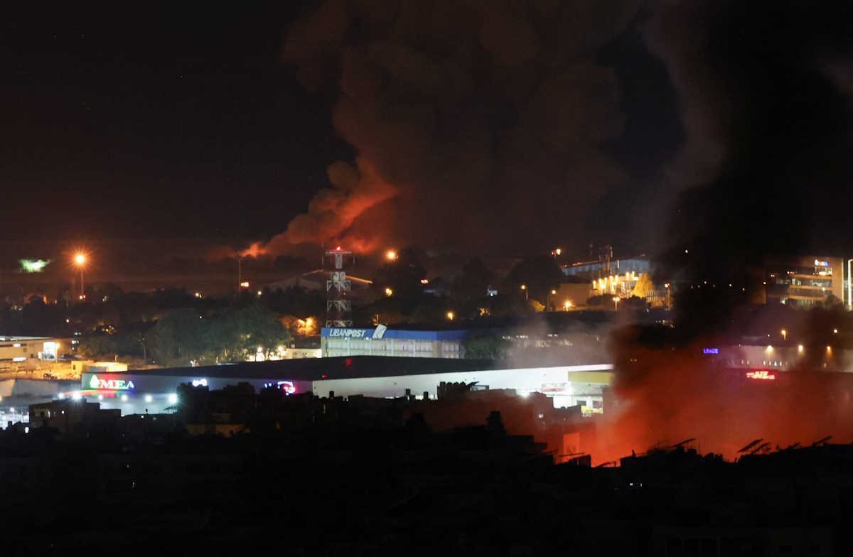 Smoke and flames billow over Beirut's southern suburbs, after Israeli strikes, amid the ongoing hostilities between Hezbollah and Israeli forces, as seen from Baabda, Lebanon November 7, 2024. REUTERS