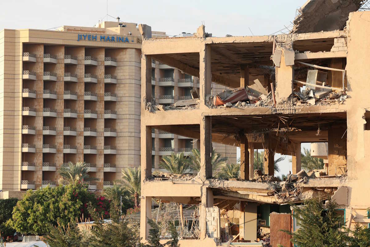 A view shows a damaged building, in the aftermath of an Israeli strike, amid the ongoing hostilities between Hezbollah and Israeli forces, in Jiyyeh, south of Beirut, Lebanon November 5, 2024. REUTERS