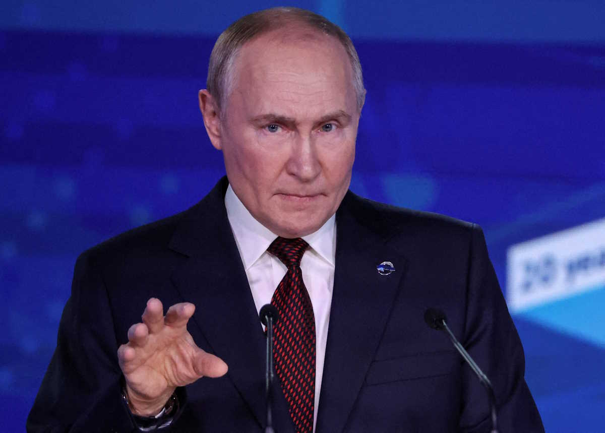Russian President Vladimir Putin delivers a speech during a plenary session as part of the 21st annual meeting of the Valdai Discussion Club titled 'Lasting peace on what basis? Common security and equal opportunities for development in the 21st century' in Sochi, Krasnodar region, Russia, 07 November 2024.    MAXIM SHIPENKOV