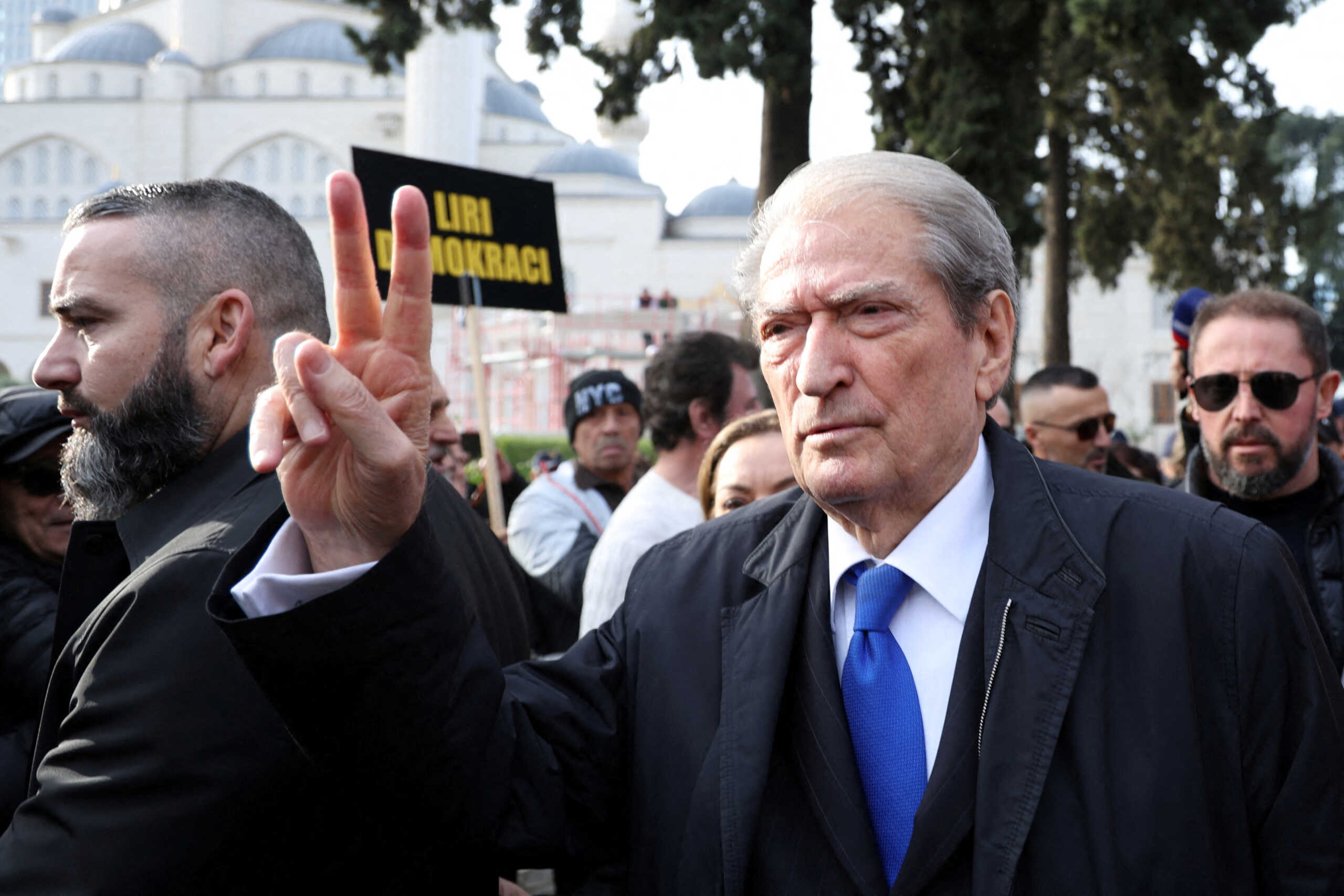 FILE PHOTO: Albanian opposition leader Sali Berisha gestures during a protest in Tirana, Albania, December 21, 2023 REUTERS